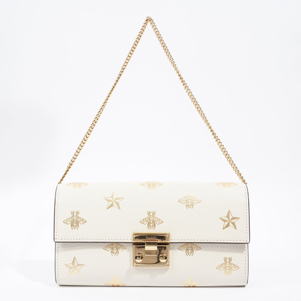 Gucci Bee Star Wallet On Chain White / Gold Leather