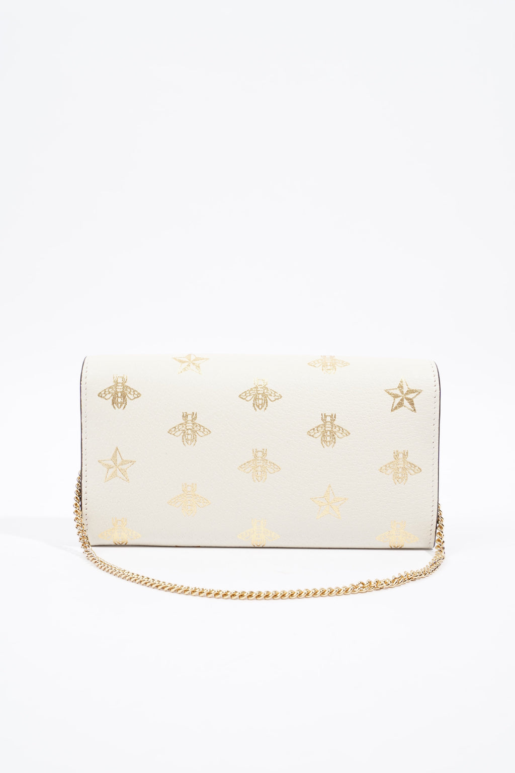 Gucci Bee Star Wallet On Chain White / Gold Leather