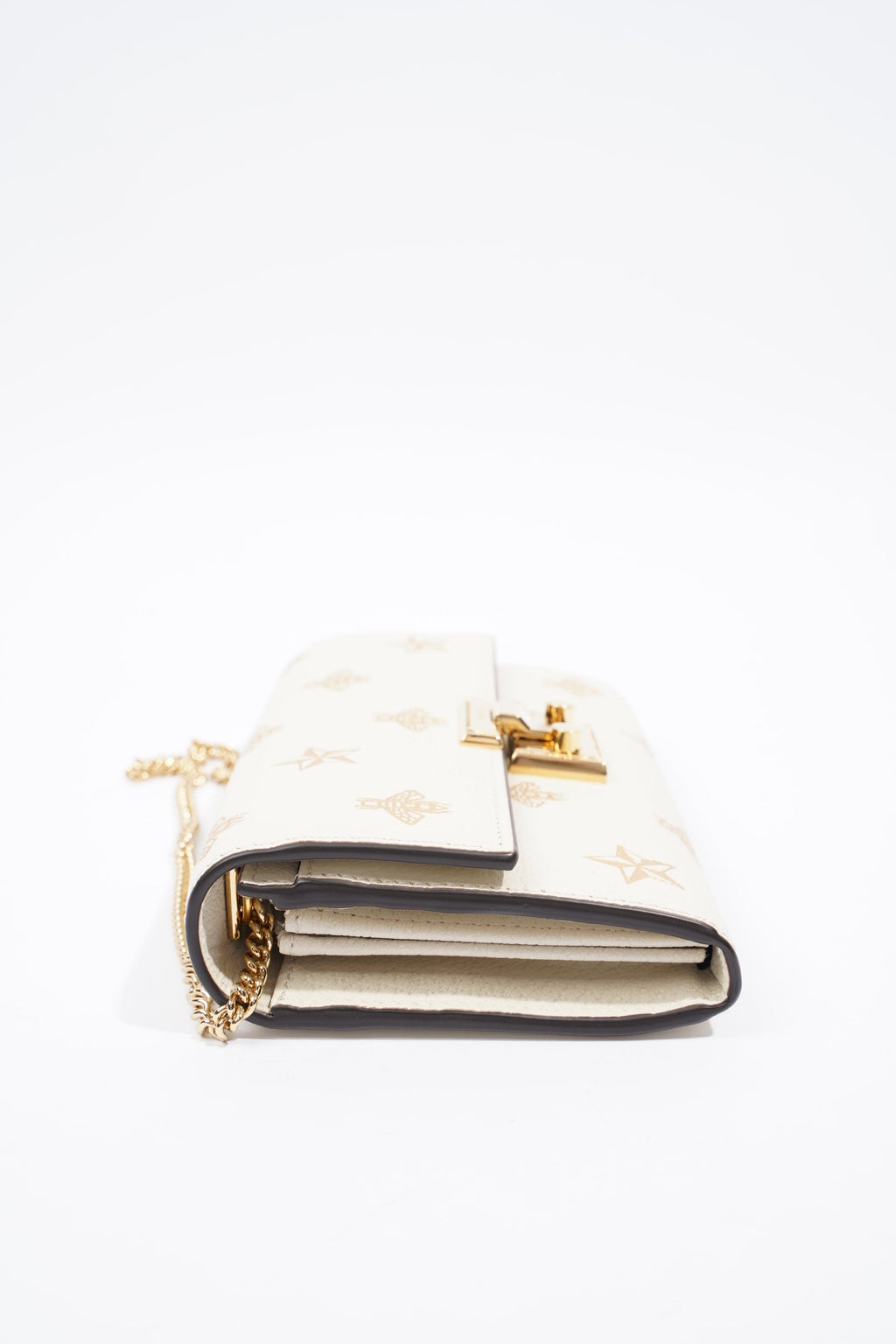 Gucci Bee Star Wallet On Chain White / Gold Leather