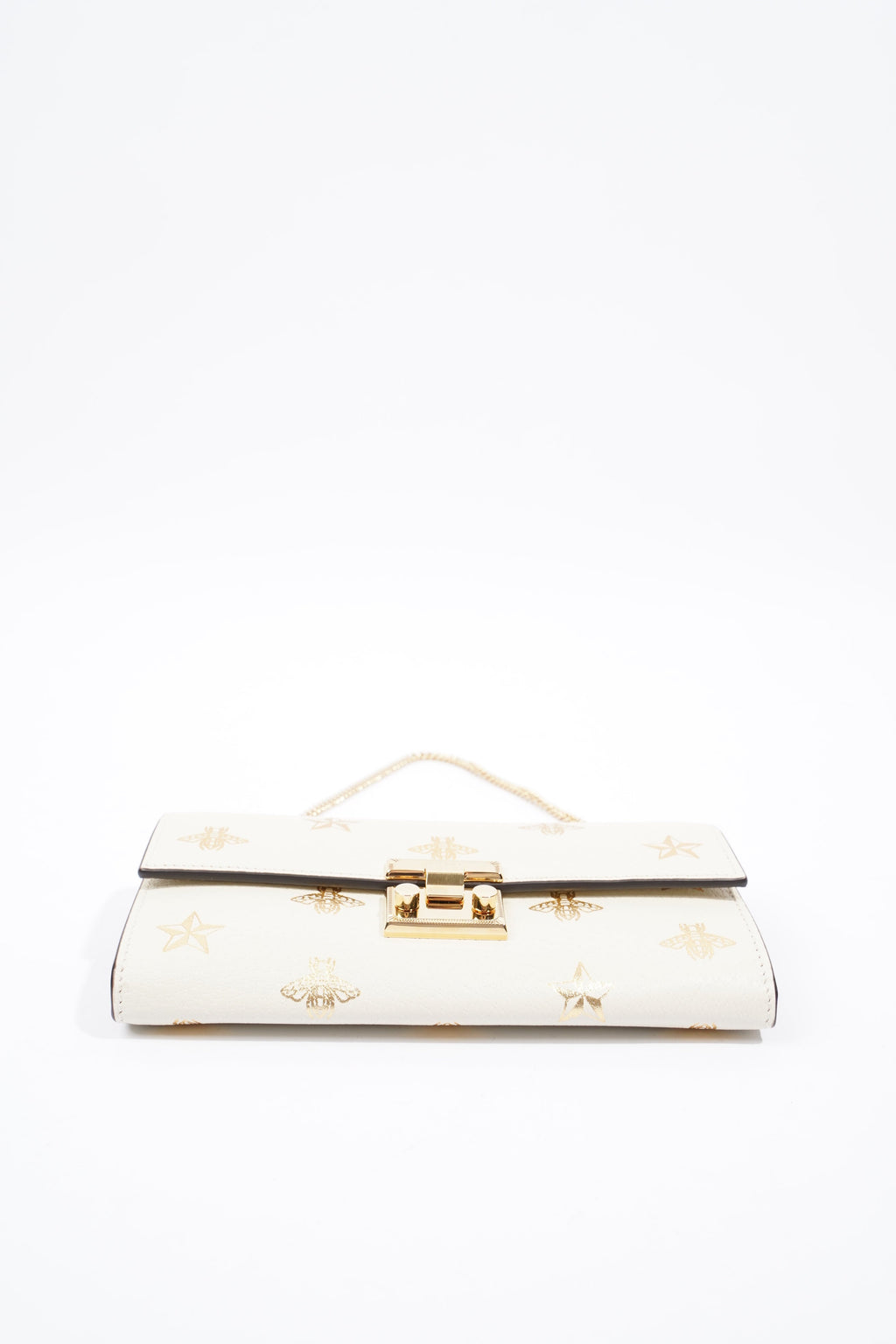 Gucci Bee Star Wallet On Chain White / Gold Leather