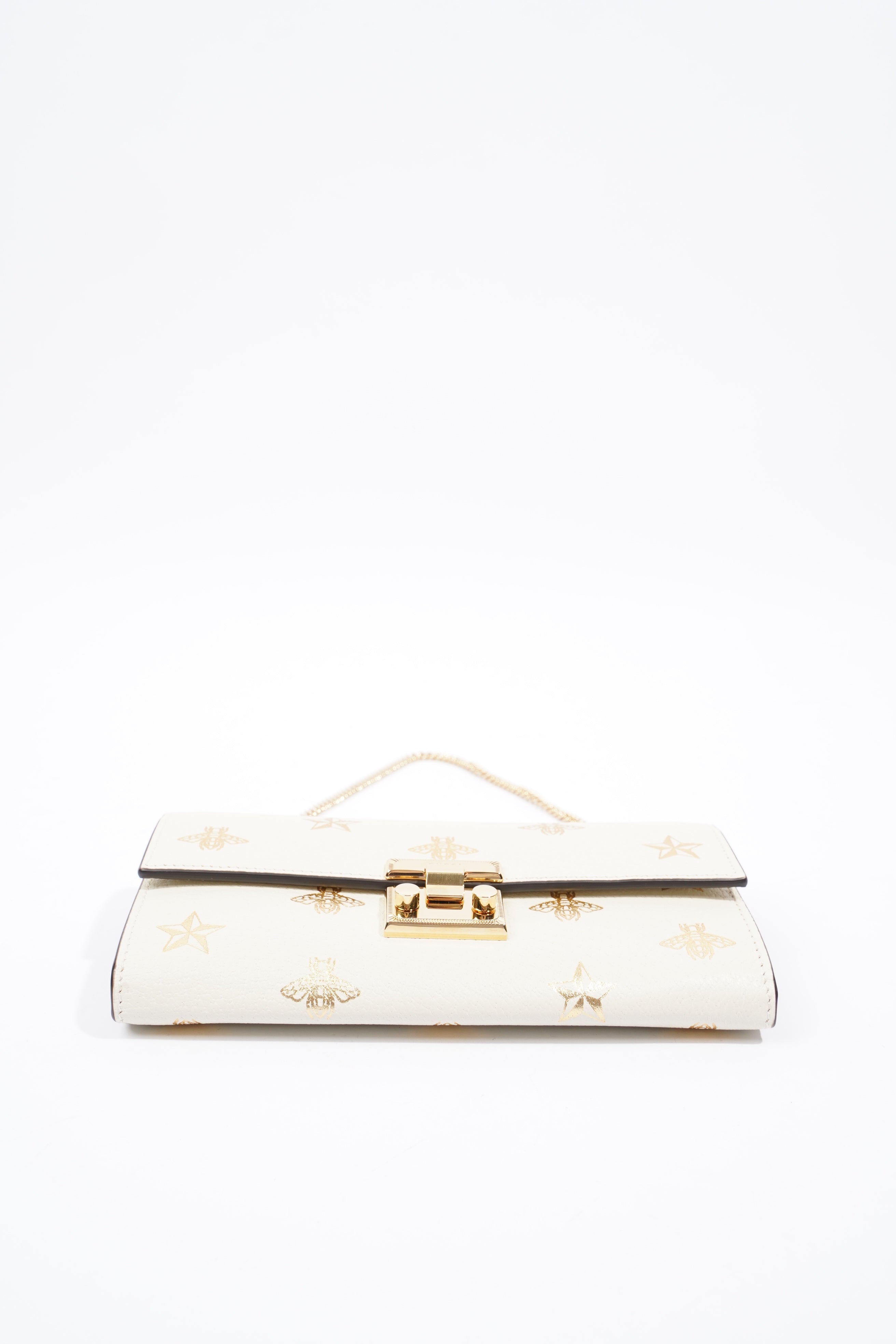 Gucci Bee Star Wallet On Chain White / Gold Leather