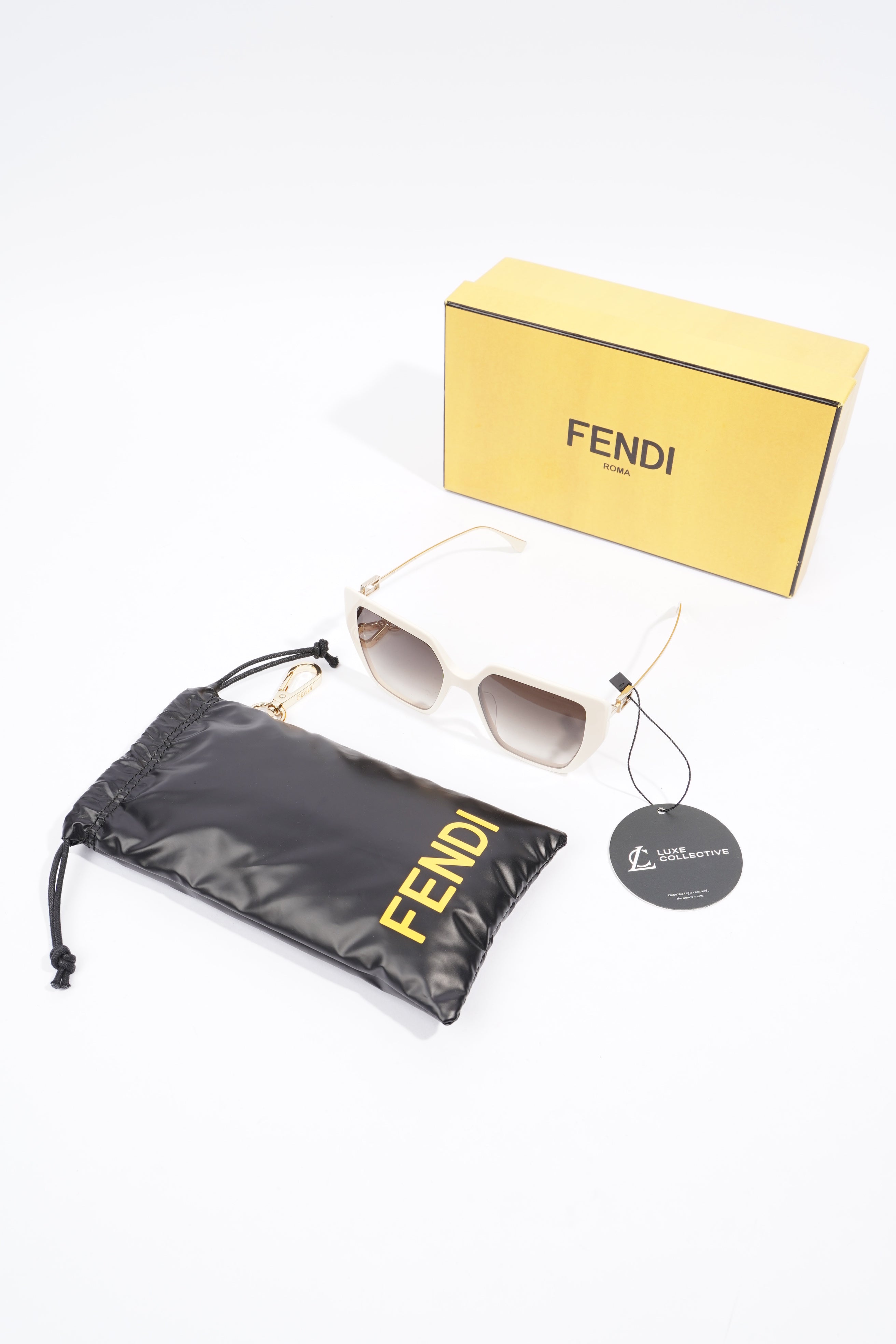 Fendi Baguette Oversized Sunglasses Ivory / Silver Acetate 55mm 18mm