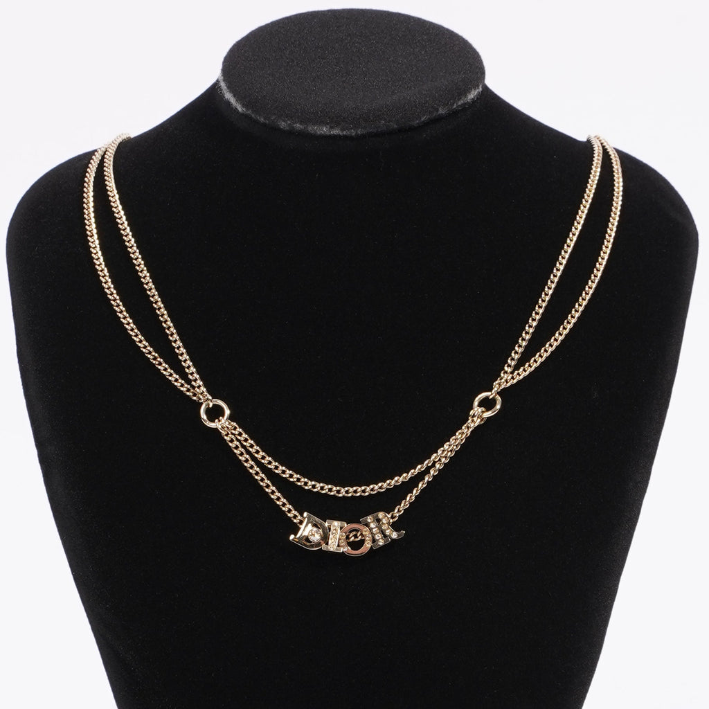 Christian Dior DIOR Diamond Logo Necklace Gold Base Metal