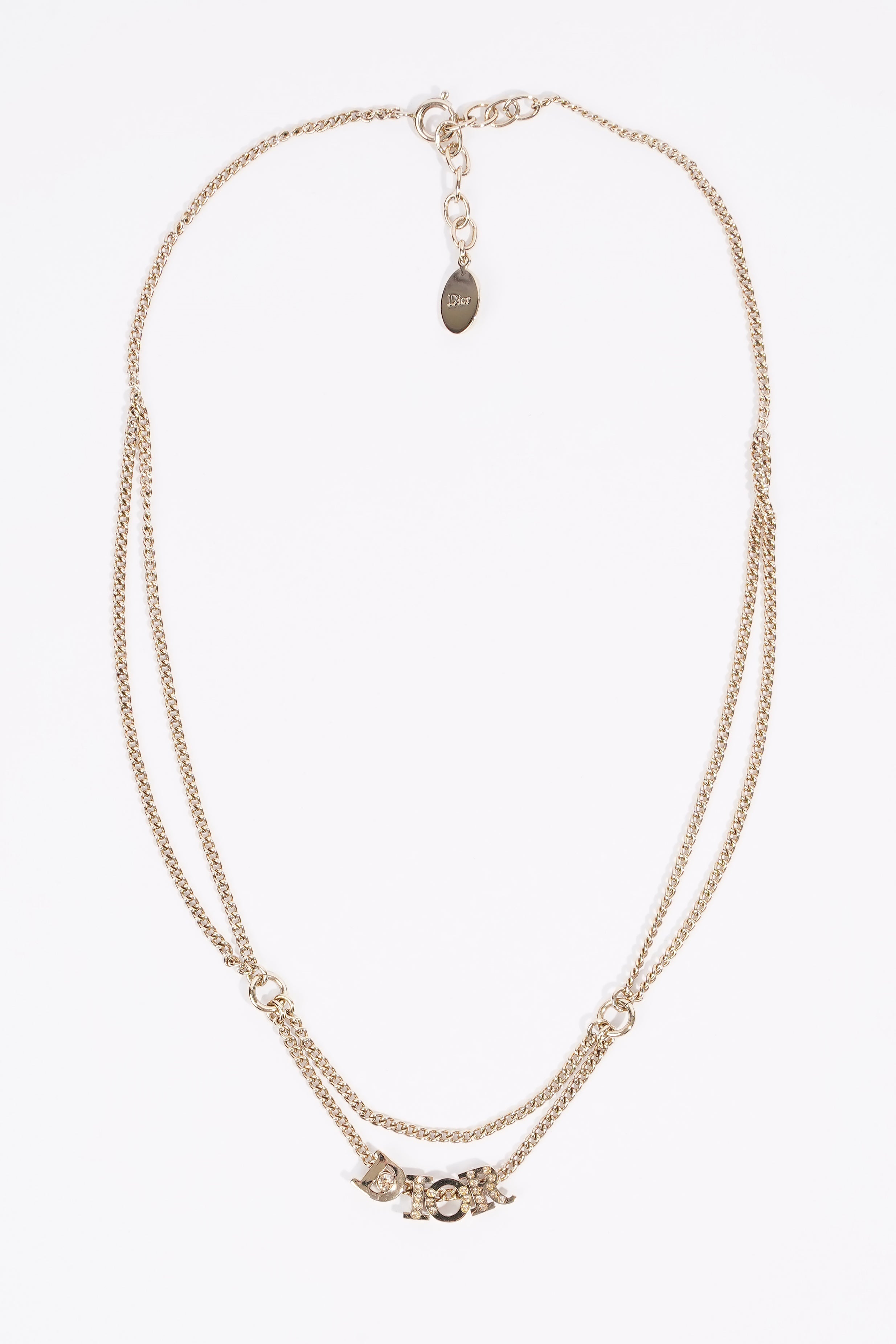 Christian Dior DIOR Diamond Logo Necklace Gold Base Metal