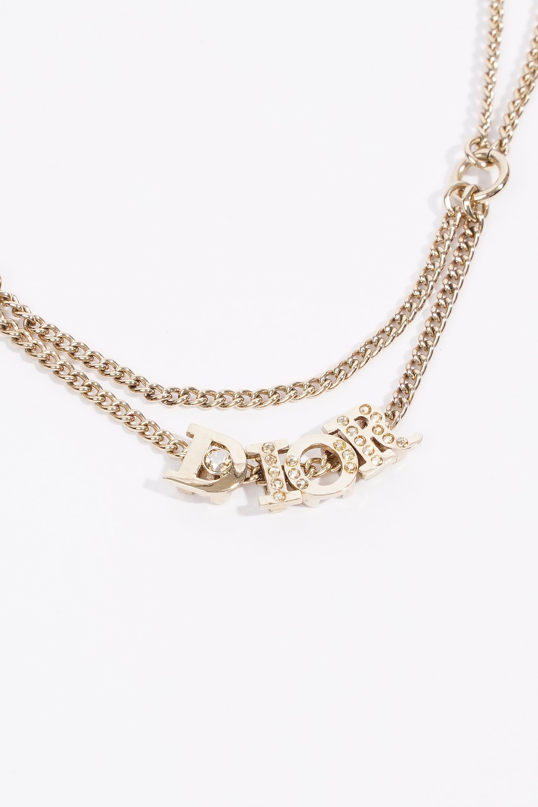 Christian Dior DIOR Diamond Logo Necklace Gold Base Metal