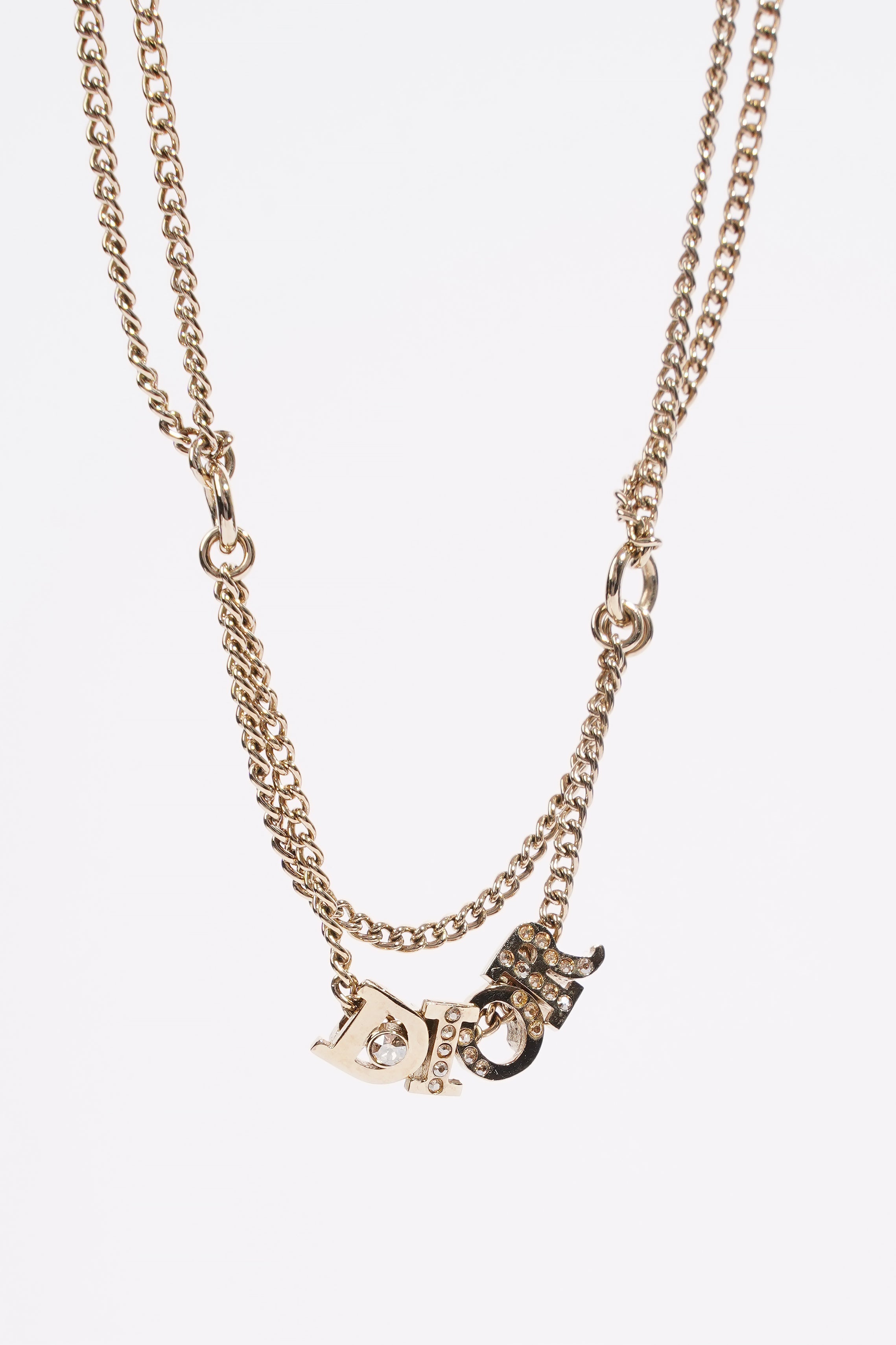 Christian Dior DIOR Diamond Logo Necklace Gold Base Metal
