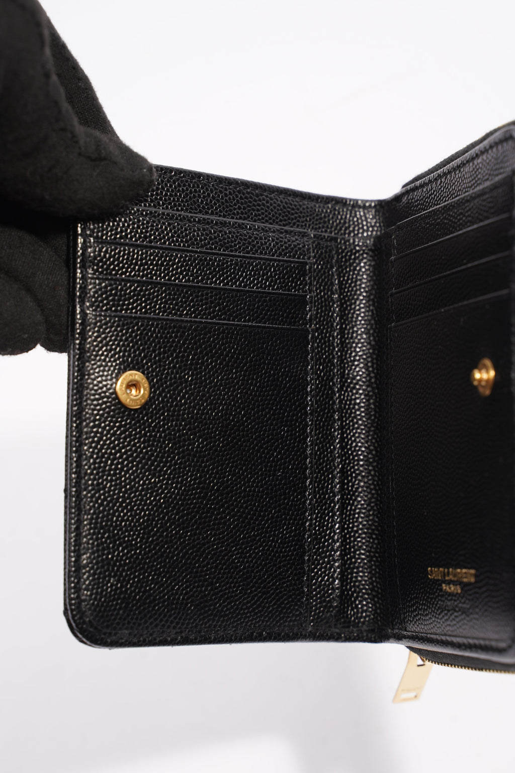 Saint Laurent Brand-Plaque Chevron-Quilted Black Grained Leather Small