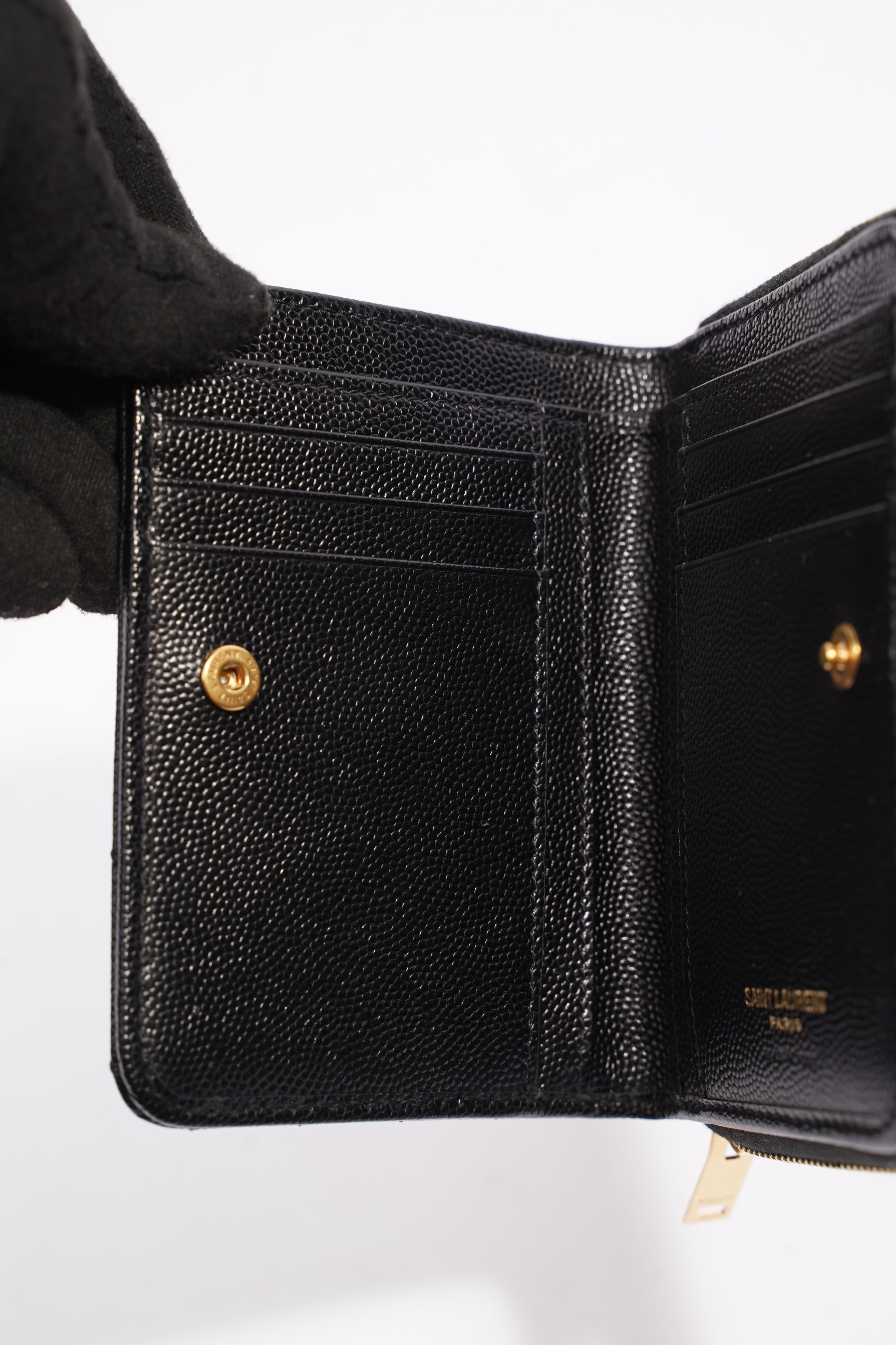 Saint Laurent Brand-Plaque Chevron-Quilted Black Grained Leather Small