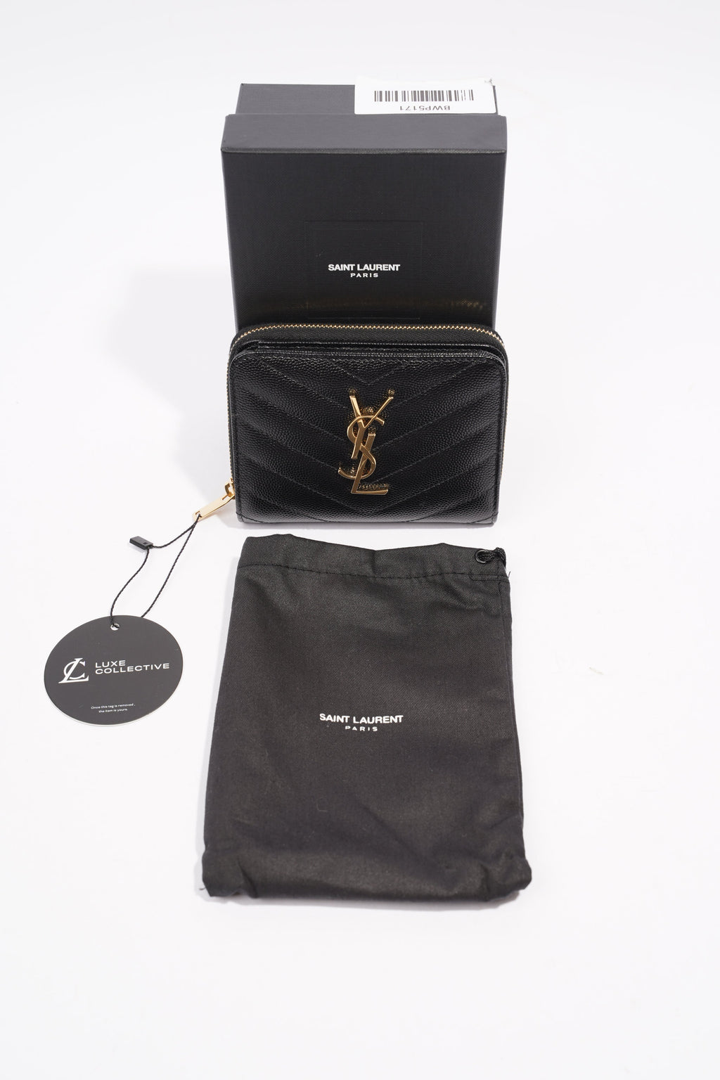 Saint Laurent Brand-Plaque Chevron-Quilted Black Grained Leather Small