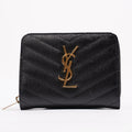 Saint Laurent Brand-Plaque Chevron-Quilted Black Grained Leather Small