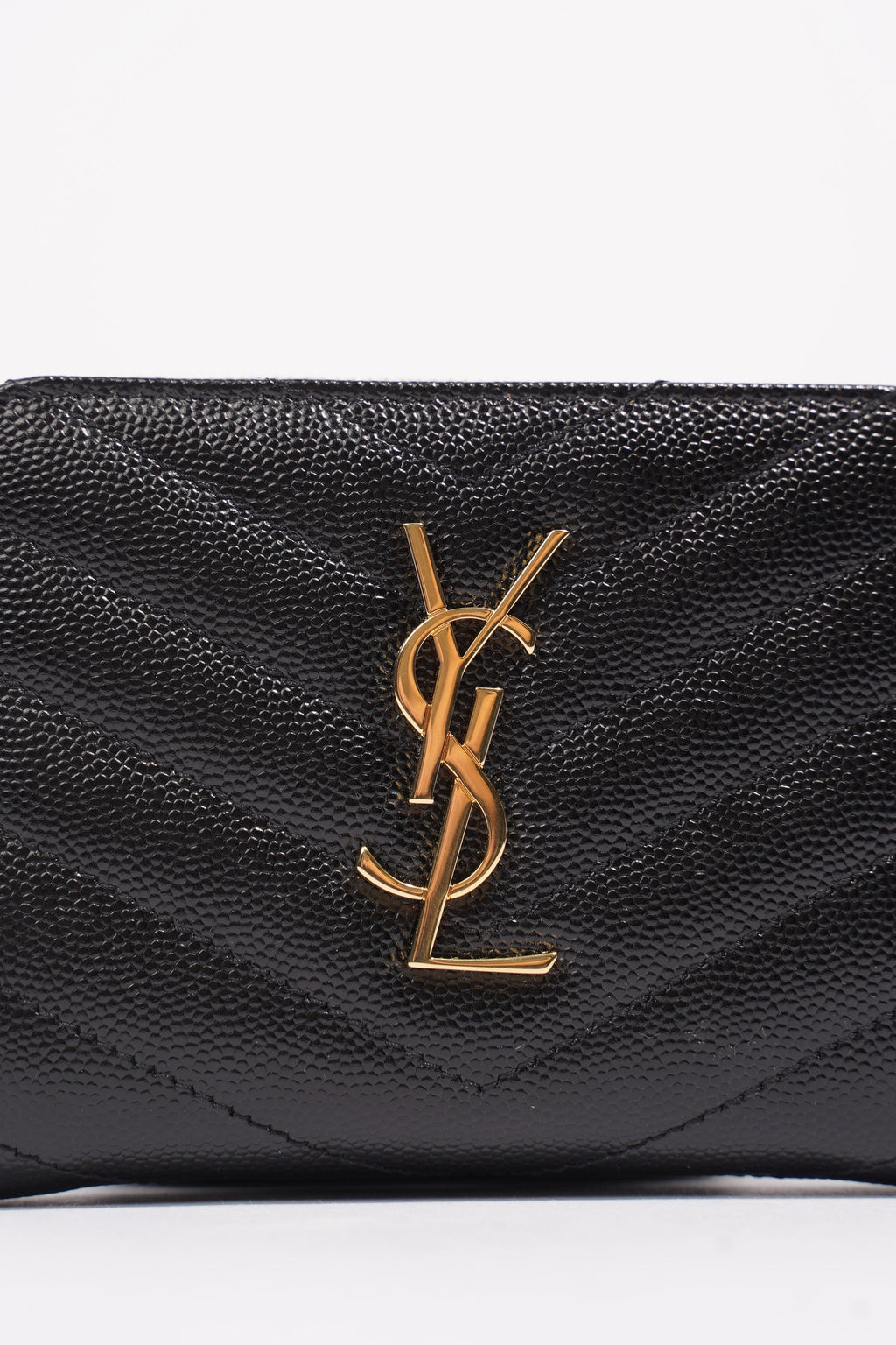 Saint Laurent Brand-Plaque Chevron-Quilted Black Grained Leather Small