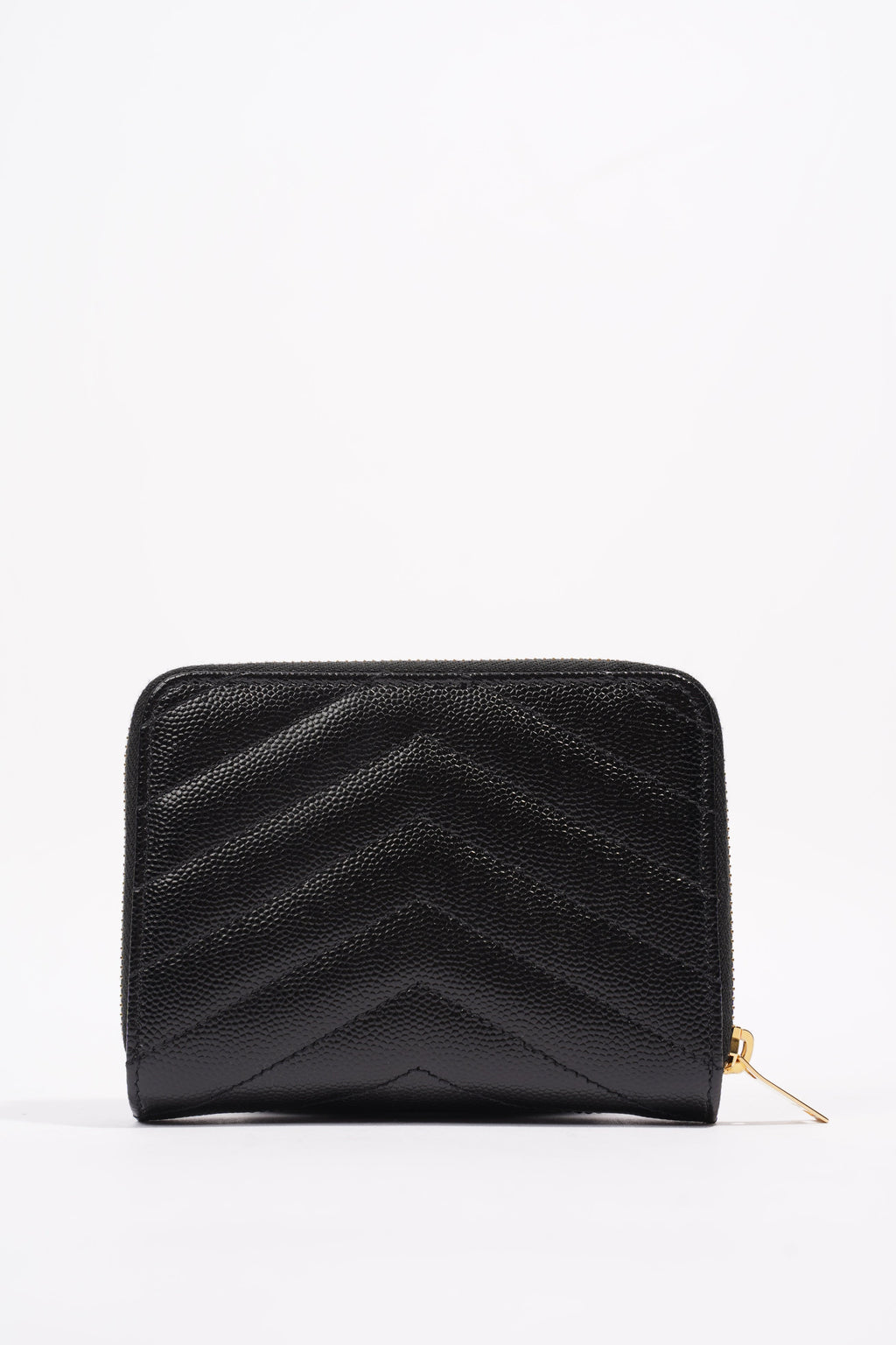 Saint Laurent Brand-Plaque Chevron-Quilted Black Grained Leather Small