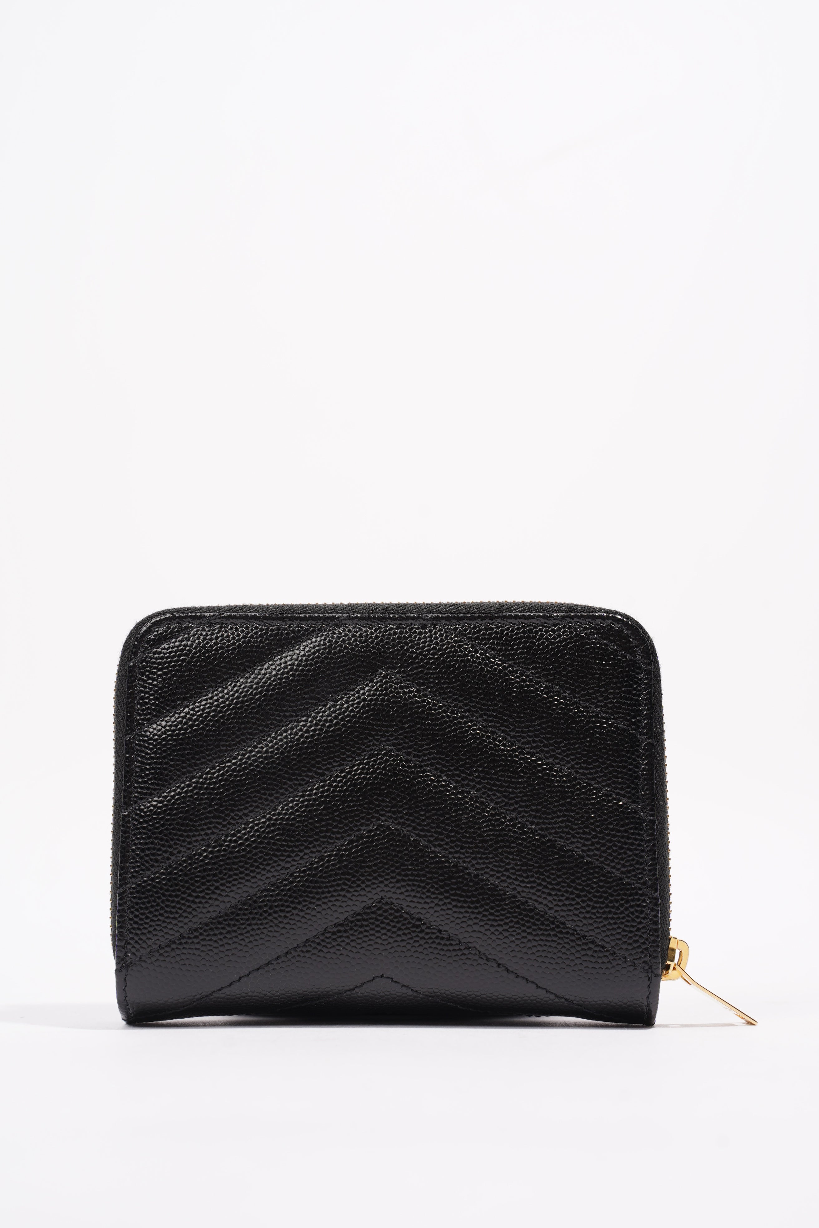 Saint Laurent Brand-Plaque Chevron-Quilted Black Grained Leather Small