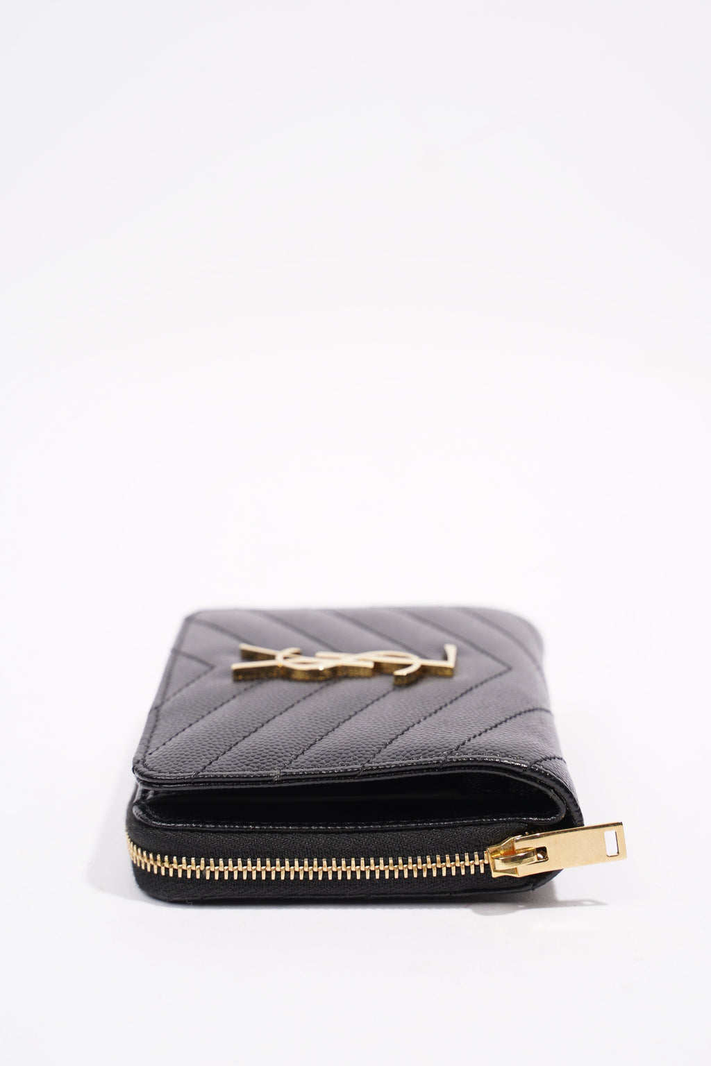 Saint Laurent Brand-Plaque Chevron-Quilted Black Grained Leather Small