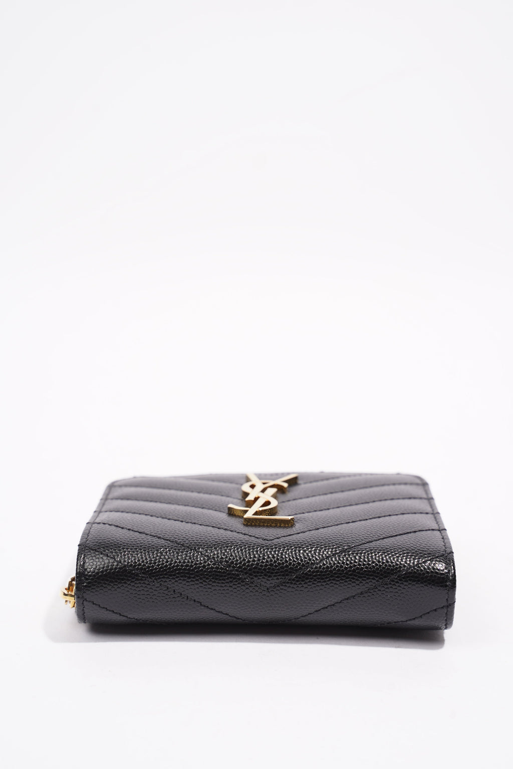 Saint Laurent Brand-Plaque Chevron-Quilted Wallet Black Grained Leather Small