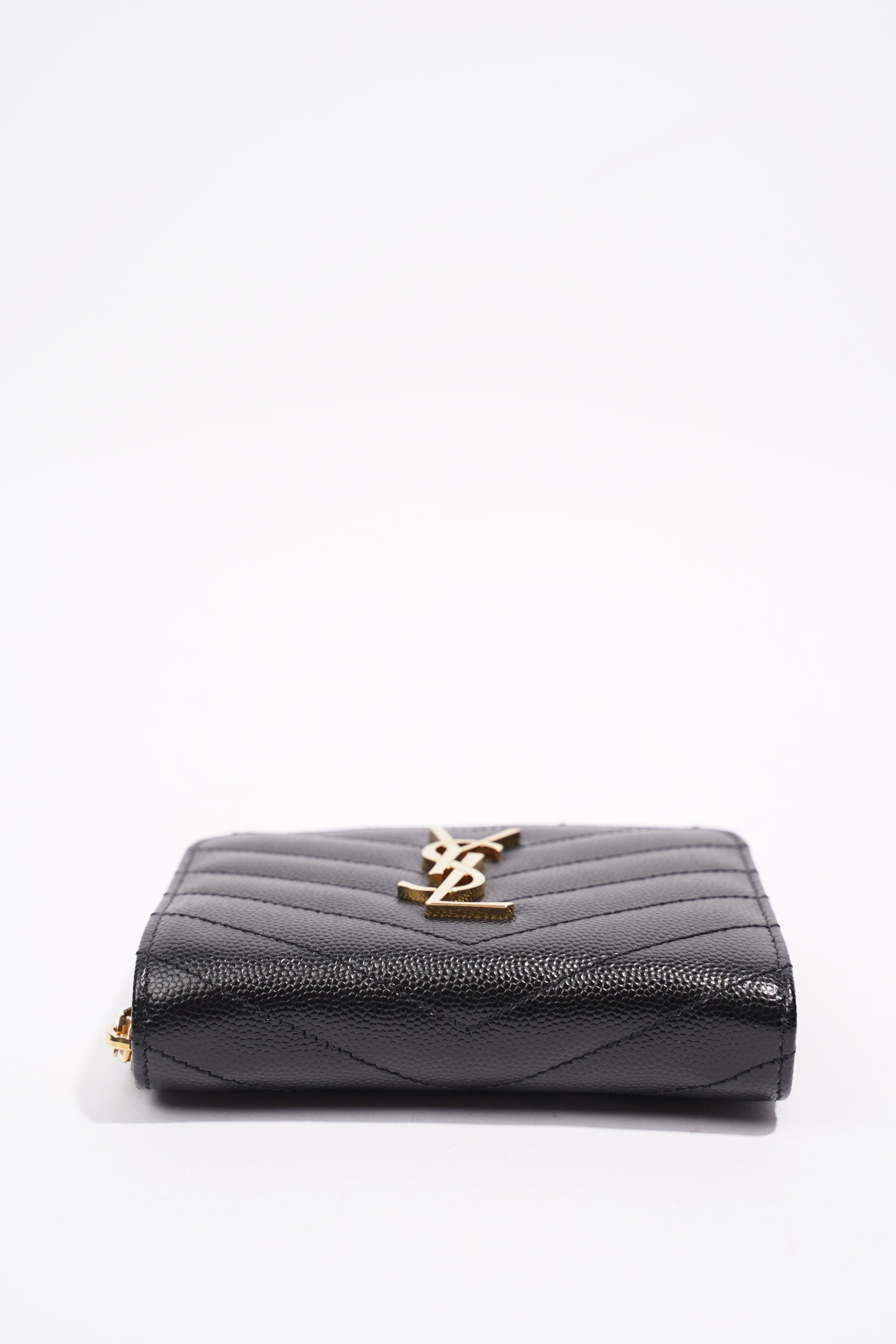 Saint Laurent Brand-Plaque Chevron-Quilted Black Grained Leather Small