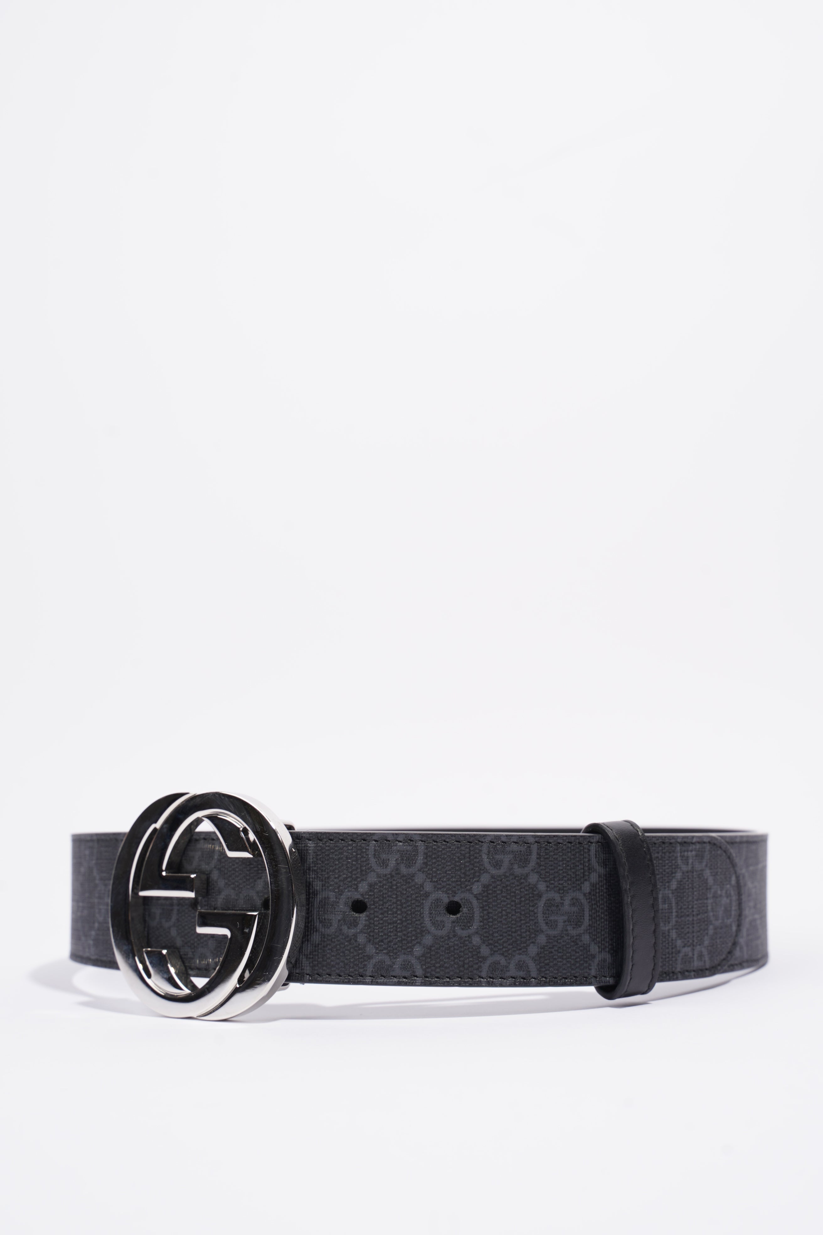 Gucci Supreme Belt With G Buckle Black Coated Canvas 75cm 30"