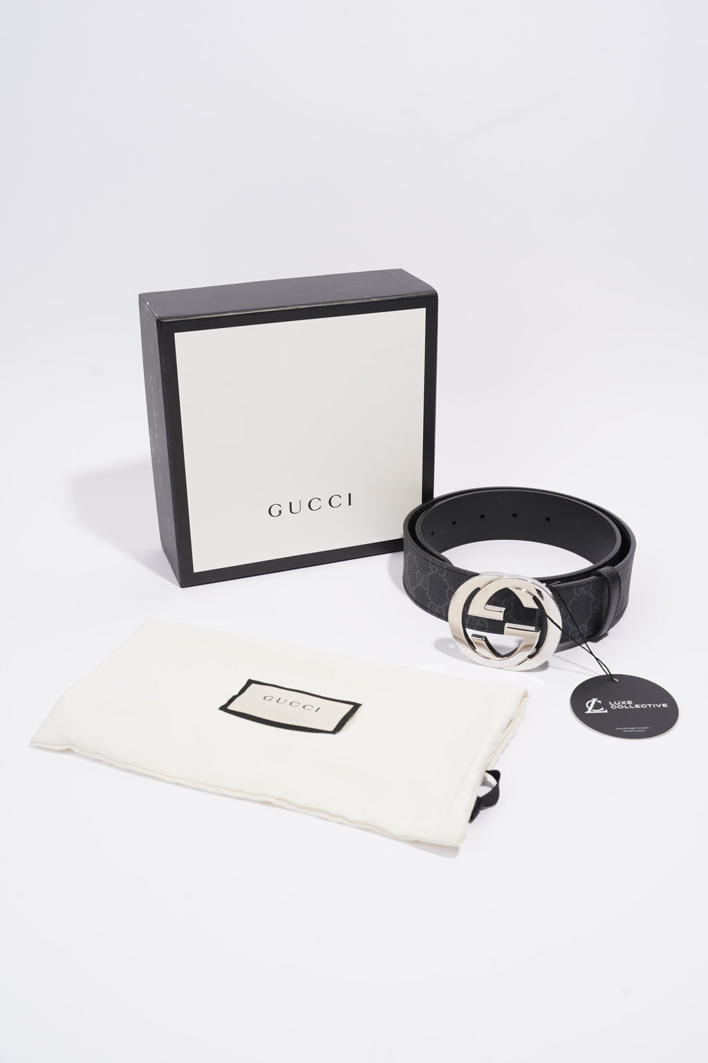 Gucci Supreme Belt With G Buckle Black Coated Canvas 75cm 30"