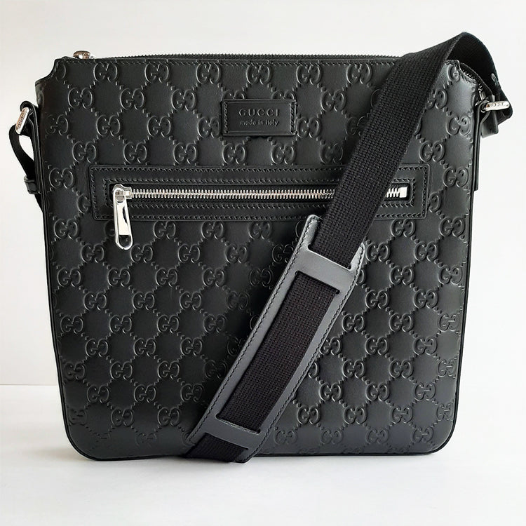 Gucci Guccissima Black Embossed GG Messenger Handbag
