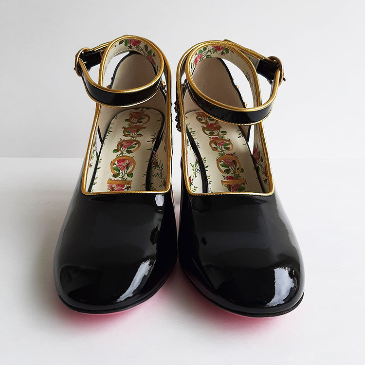 Gucci Casper Black Patened Leather Pumps Sz 37 (7)