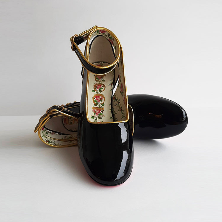 Gucci Casper Black Patened Leather Pumps Sz 37 (7)