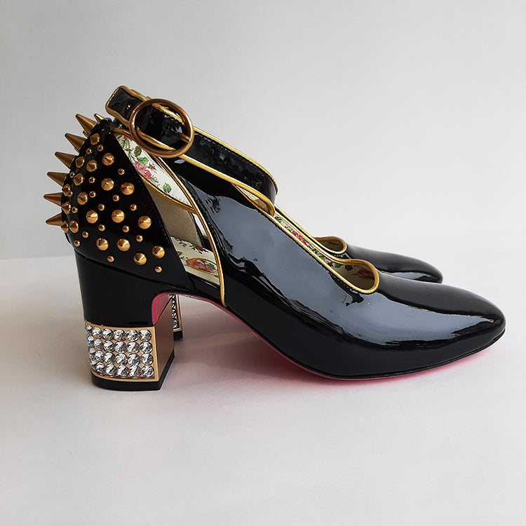 Gucci Casper Black Patened Leather Pumps Sz 37 (7)
