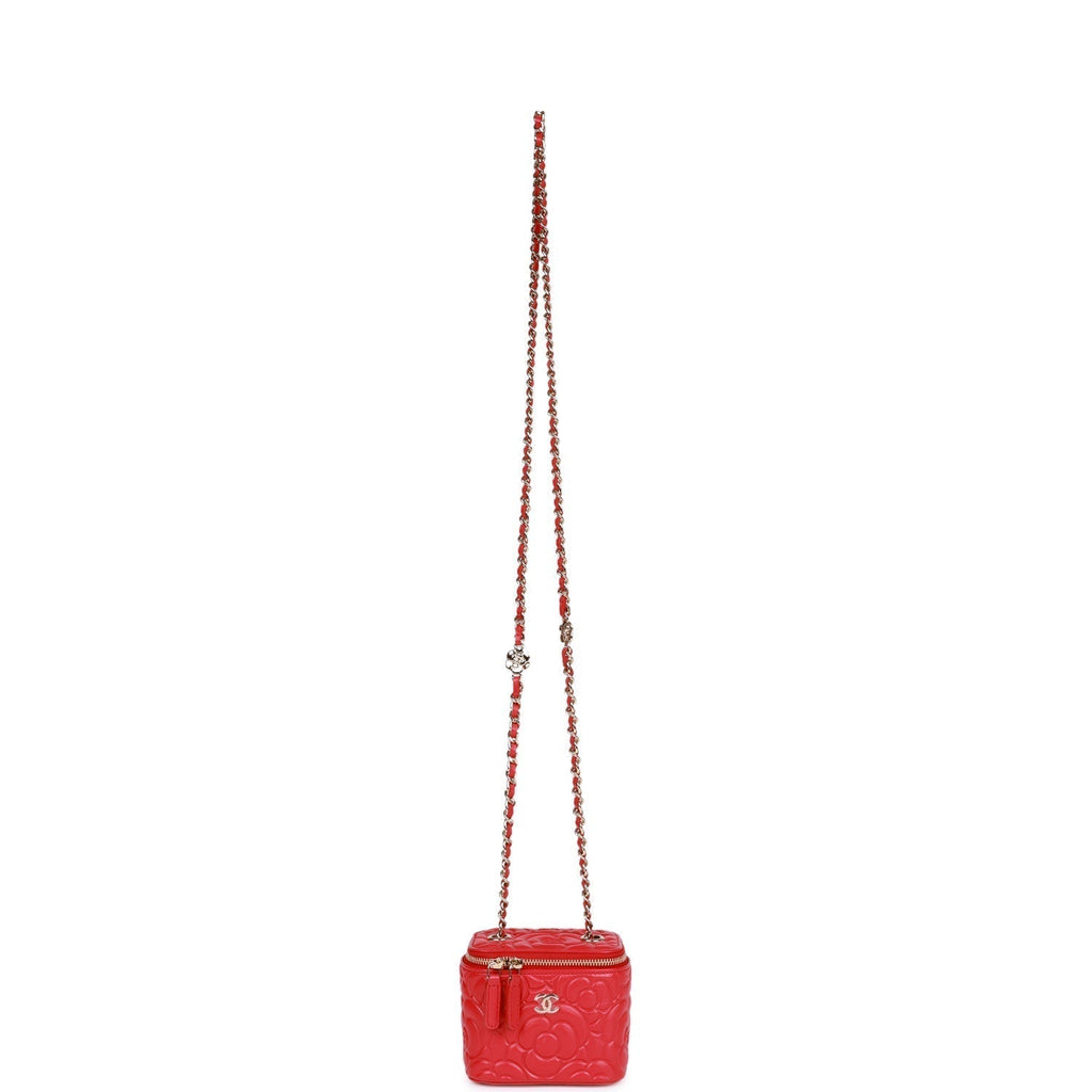 Chanel Camellia Mini Vanity Case Red Lambskin Light Gold Hardware