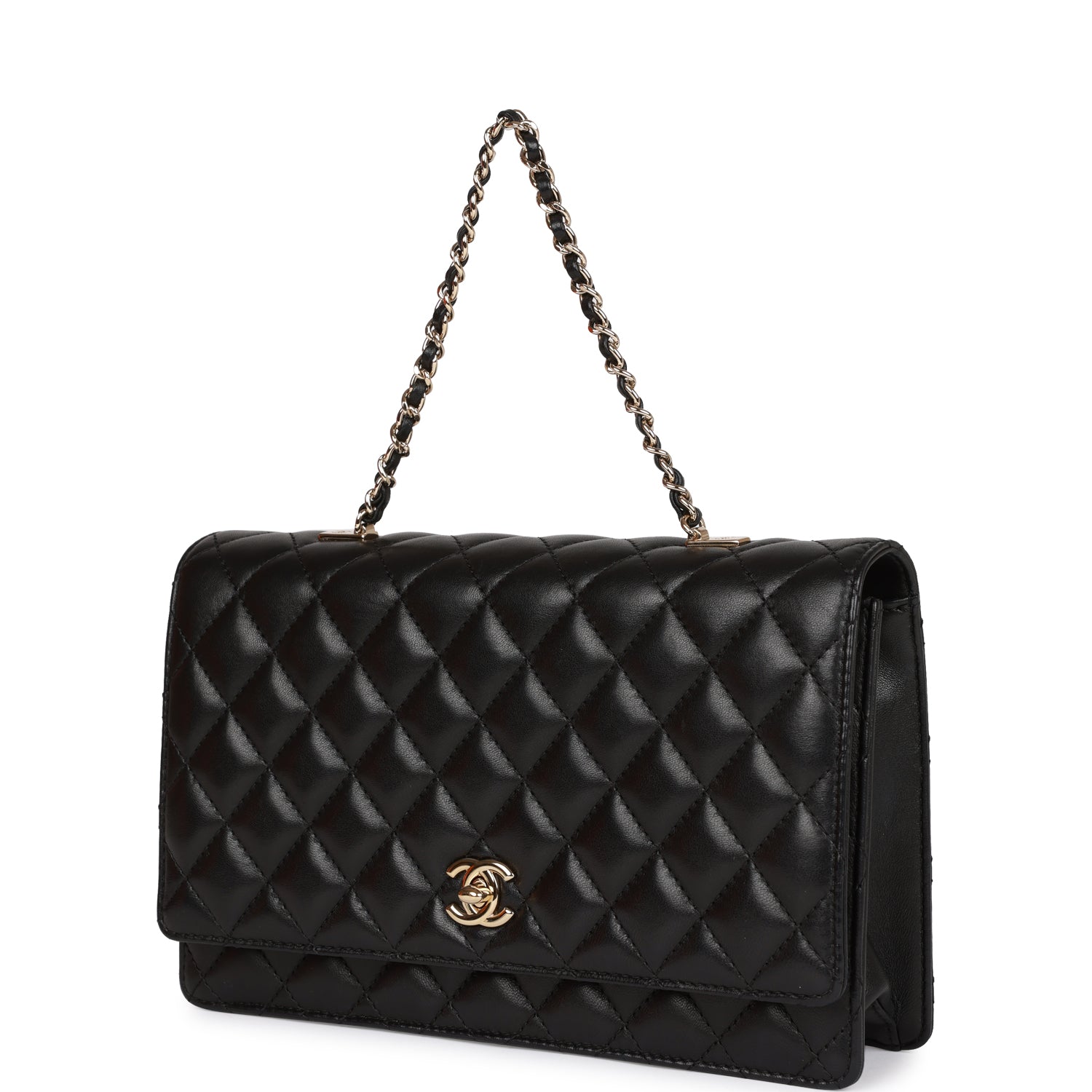 Pre-owned Chanel Fantasy Pearls Large Evening Flap Bag Black Lambskin Light Gold Hardware