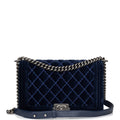 Pre-owned Chanel Large Boy Bag Blue Velvet Ruthenium Hardware