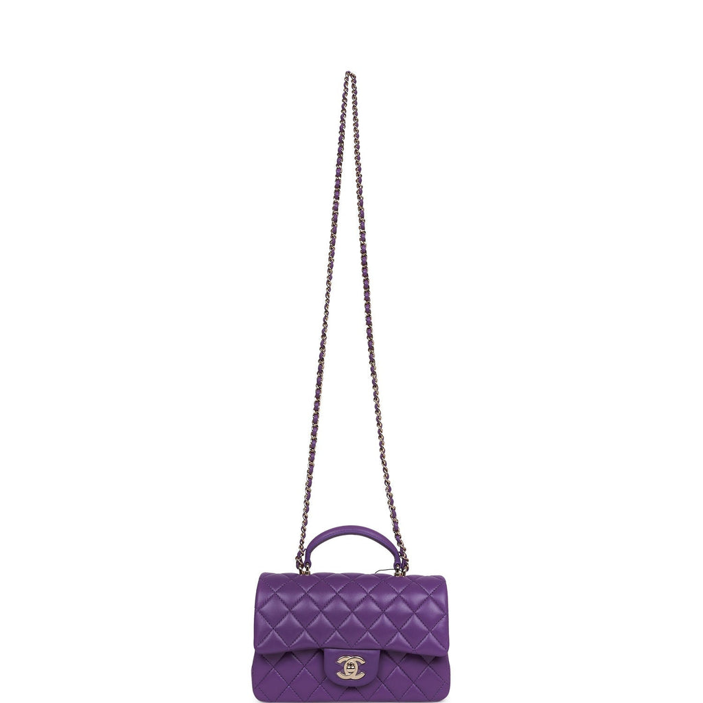 Chanel Mini Rectangular Flap with Top Handle Purple Lambskin Light Gold Hardware
