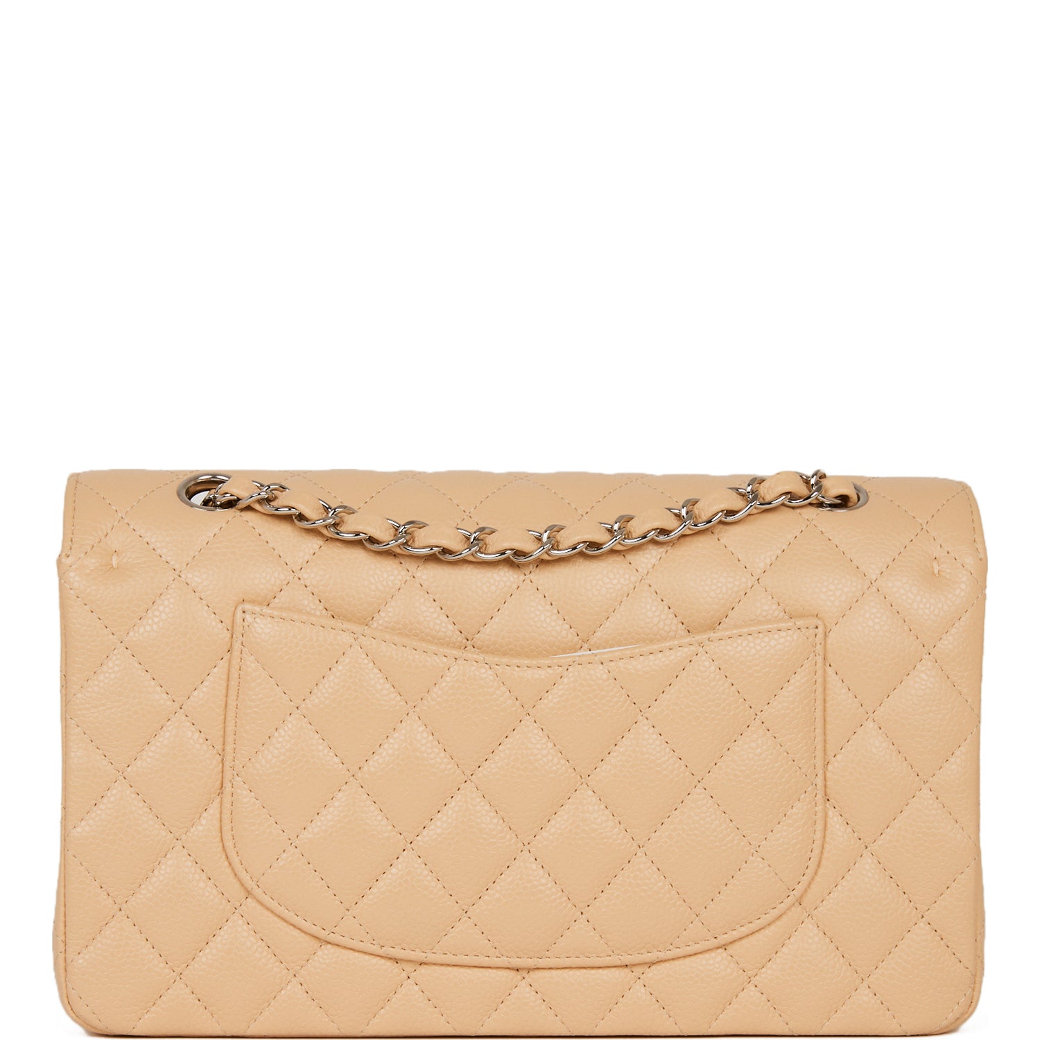Pre-owned Chanel Medium Classic Double Flap Bag Beige Caviar Silver Hardware