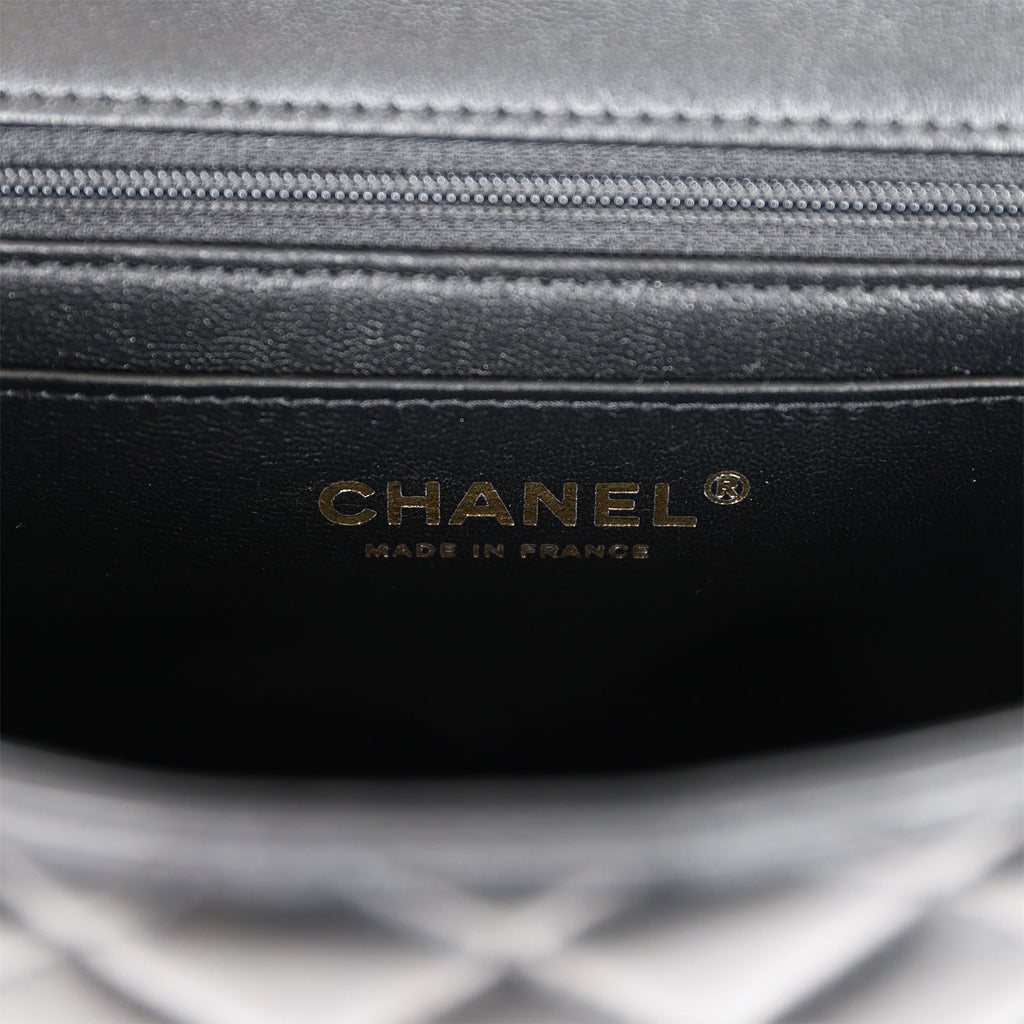 Chanel Mini Rectangular Flap Bag with Top Handle Black Lambskin Light Gold Hardware