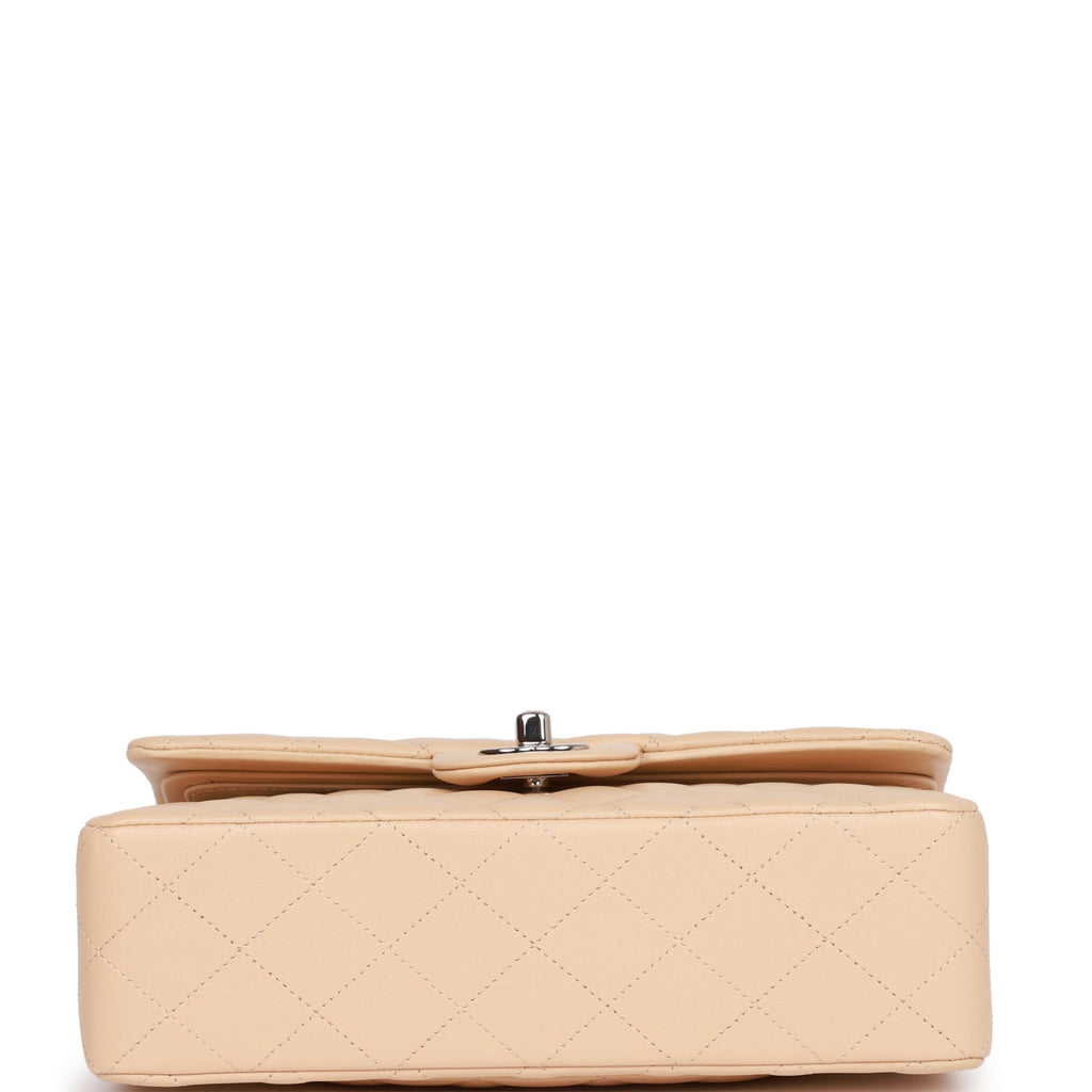 Chanel Small Classic Double Flap Beige Lambskin Silver Hardware
