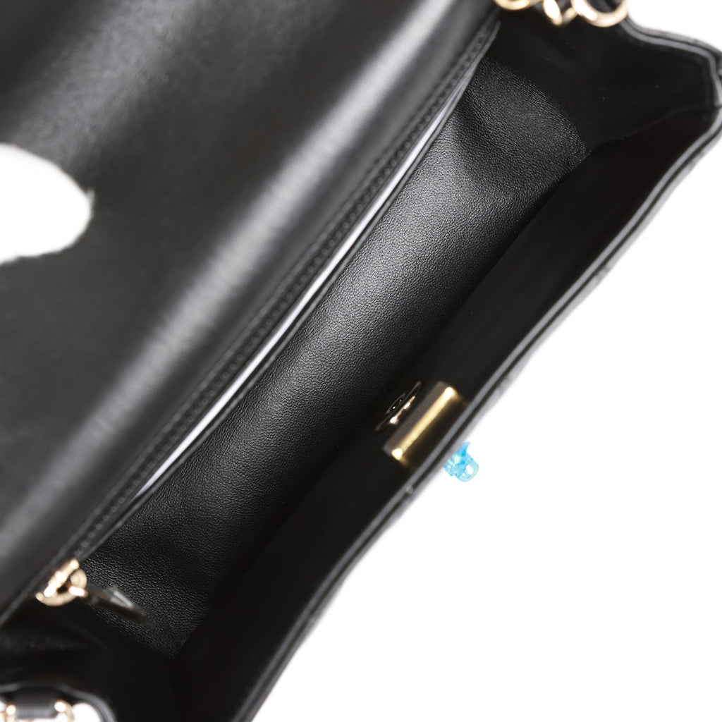Chanel Mini Rectangular Flap Bag Black Lambskin Light Gold Hardware