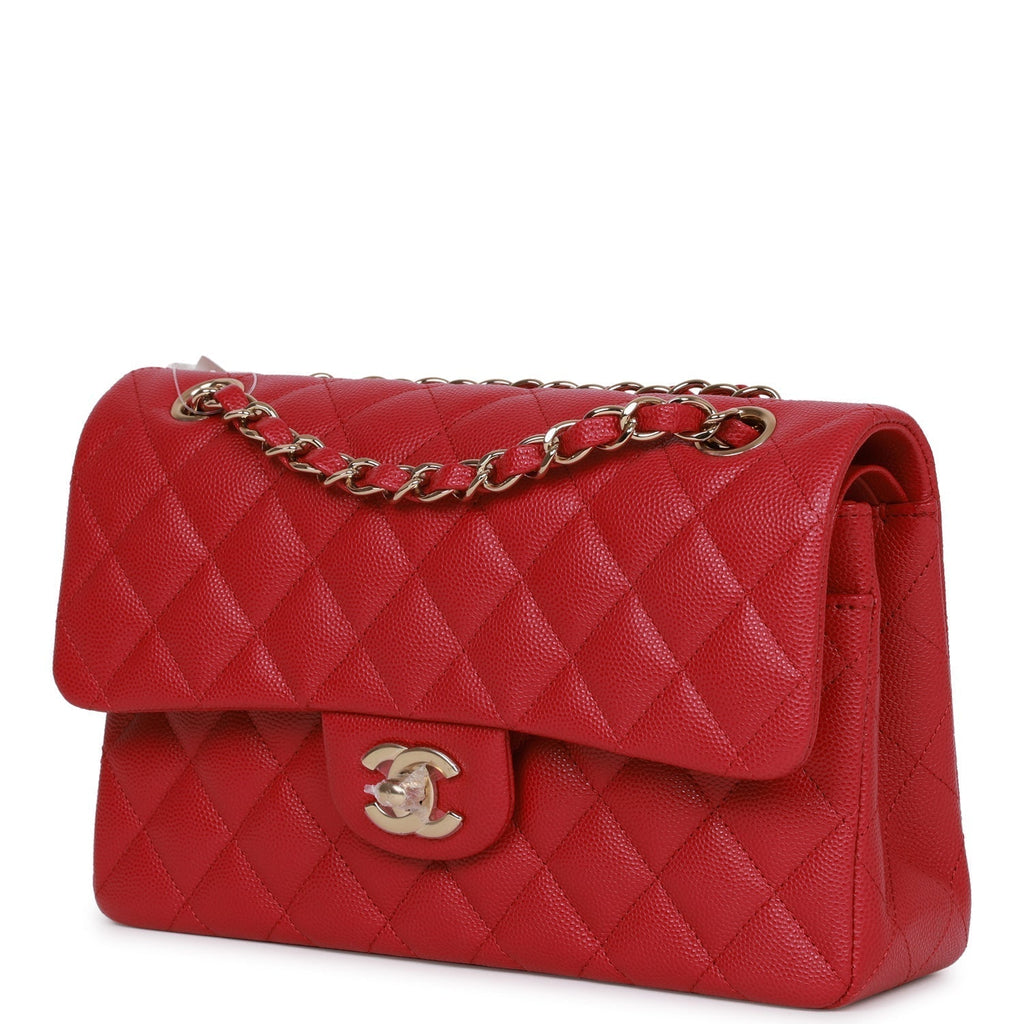 Chanel Small Classic Double Flap Dark Pink Caviar Light Gold Hardware