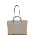 Chanel Small Deauville Shopping Bag Blue and Beige Boucle Light Gold Hardware