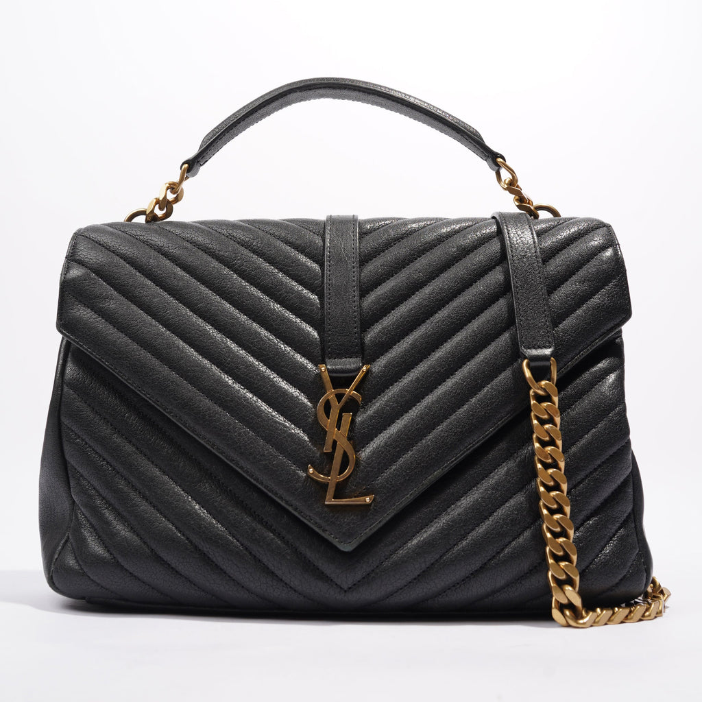 Saint Laurent College Quilted Bag Black Leather Large
