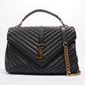 Saint Laurent College Quilted Bag Black Leather Large
