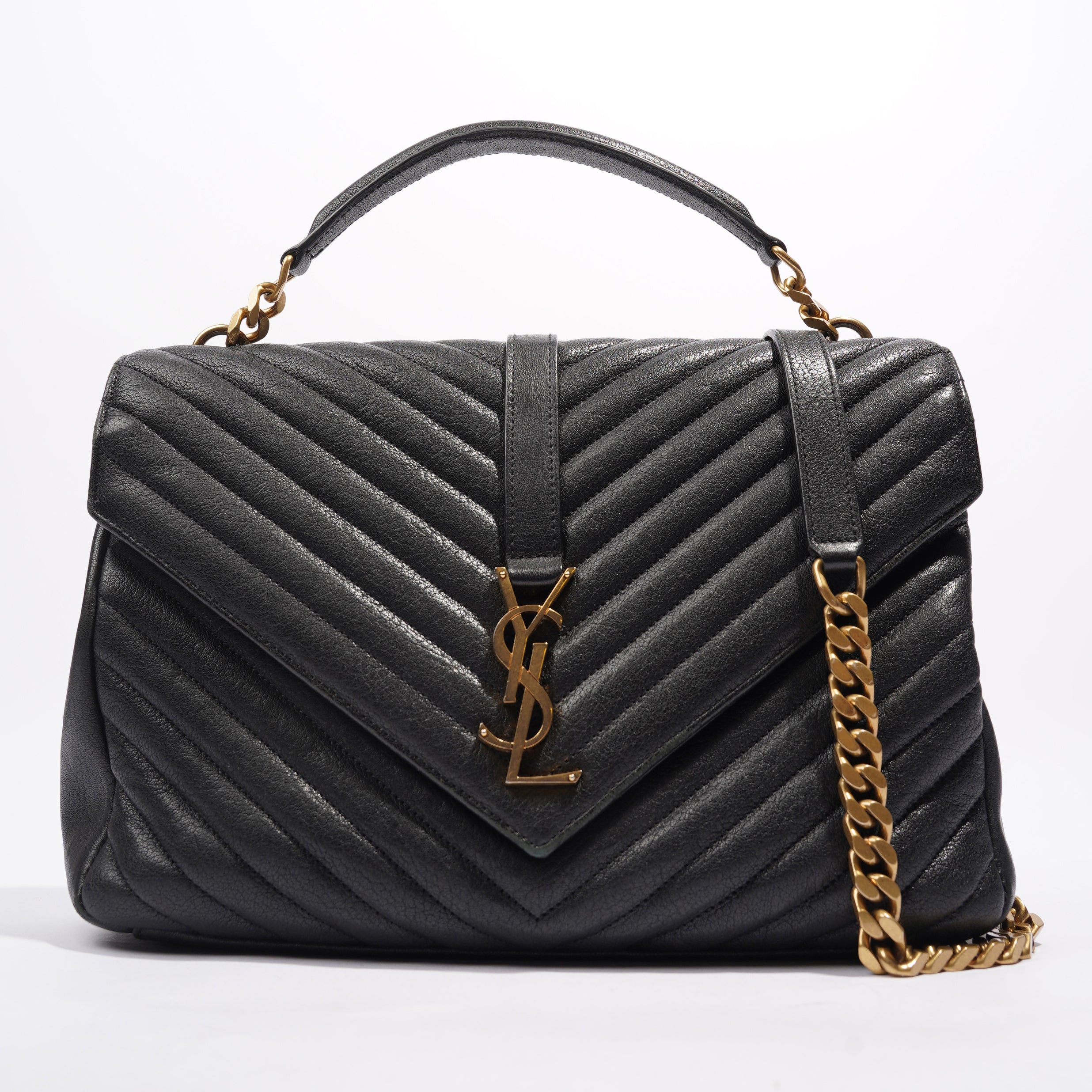 Saint Laurent College Quilted Bag Black Leather Large