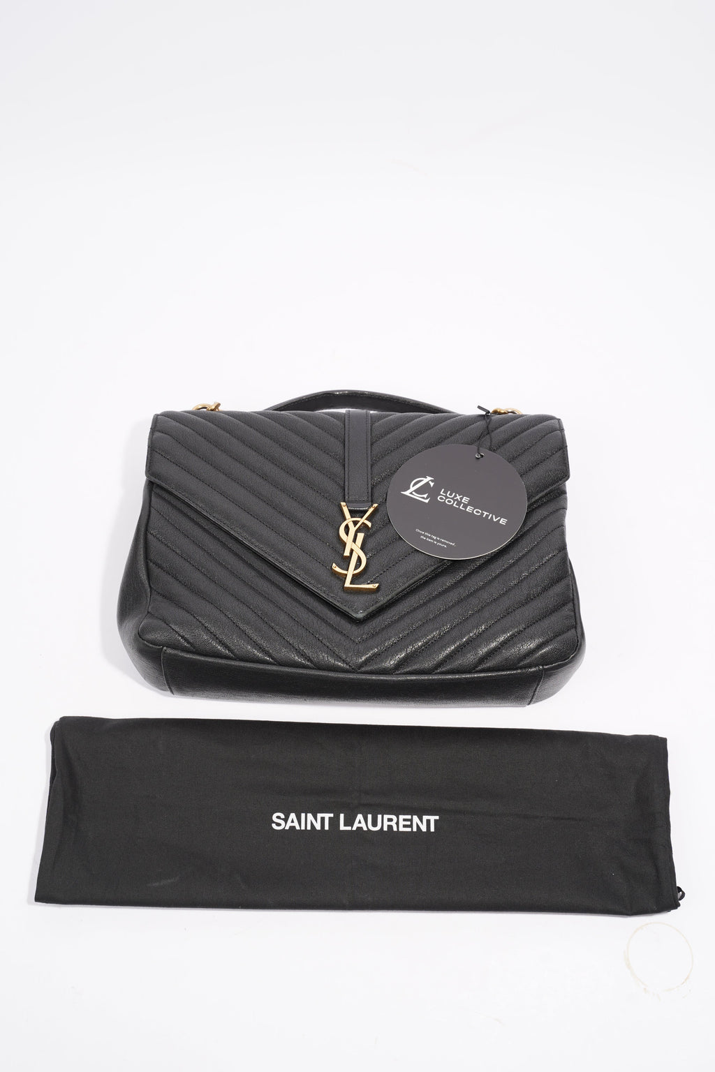 Saint Laurent College Quilted Bag Black Leather Large