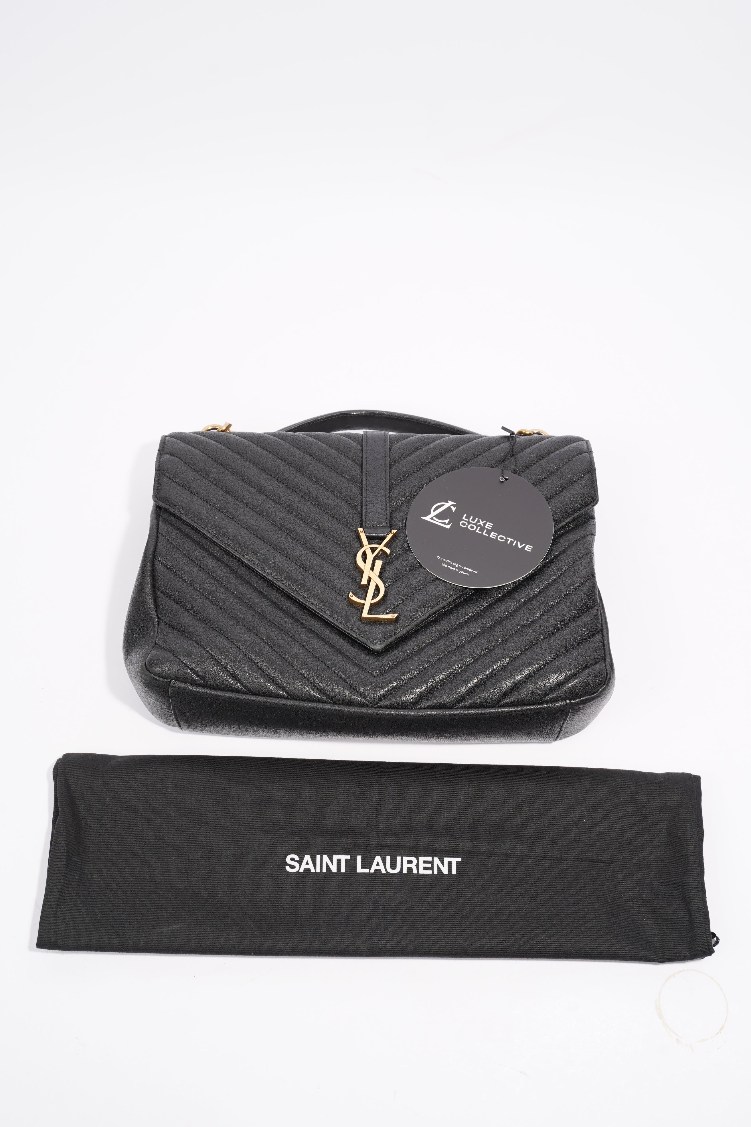 Saint Laurent College Quilted Bag Black Leather Large