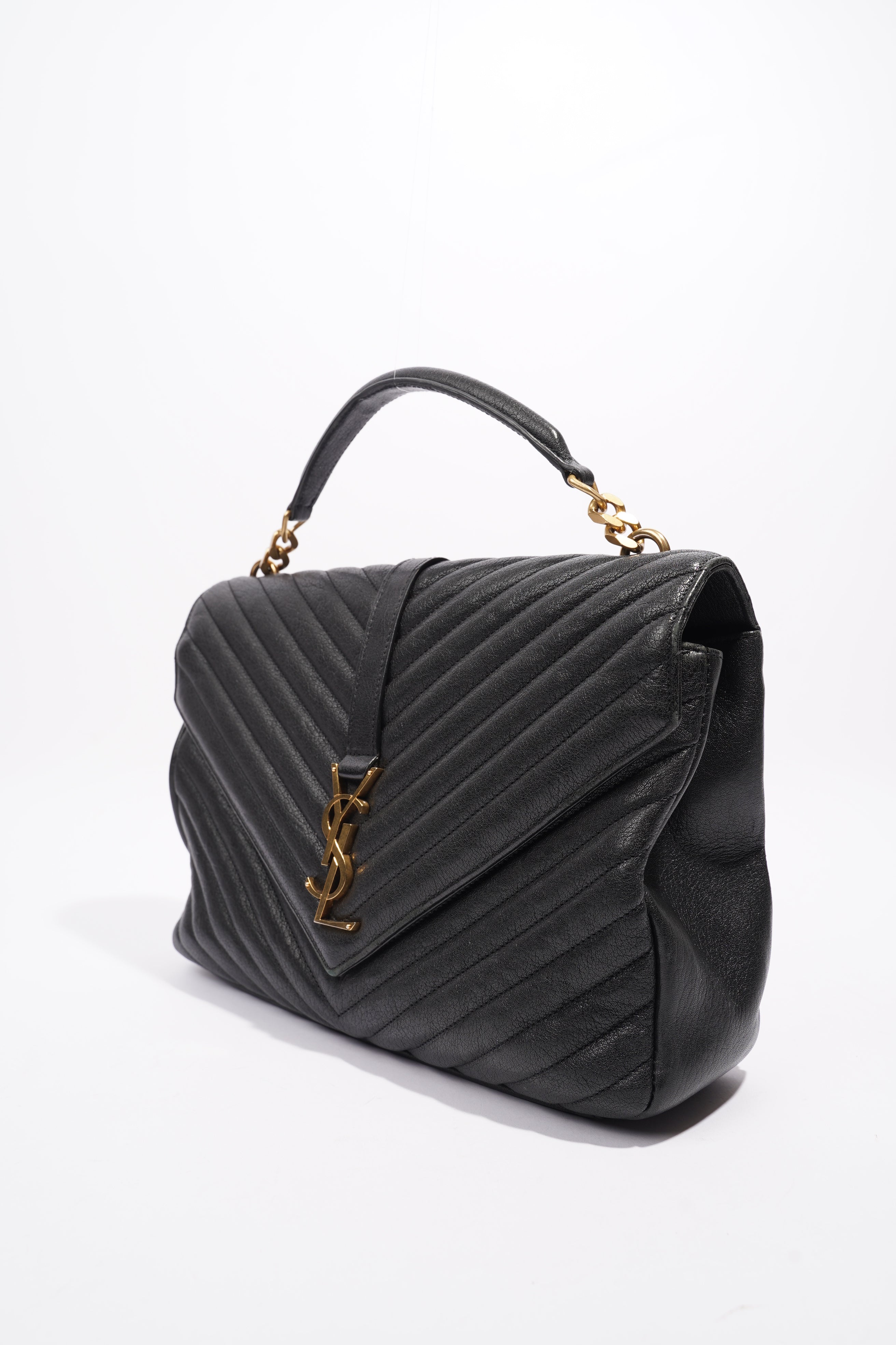 Saint Laurent College Quilted Bag Black Leather Large