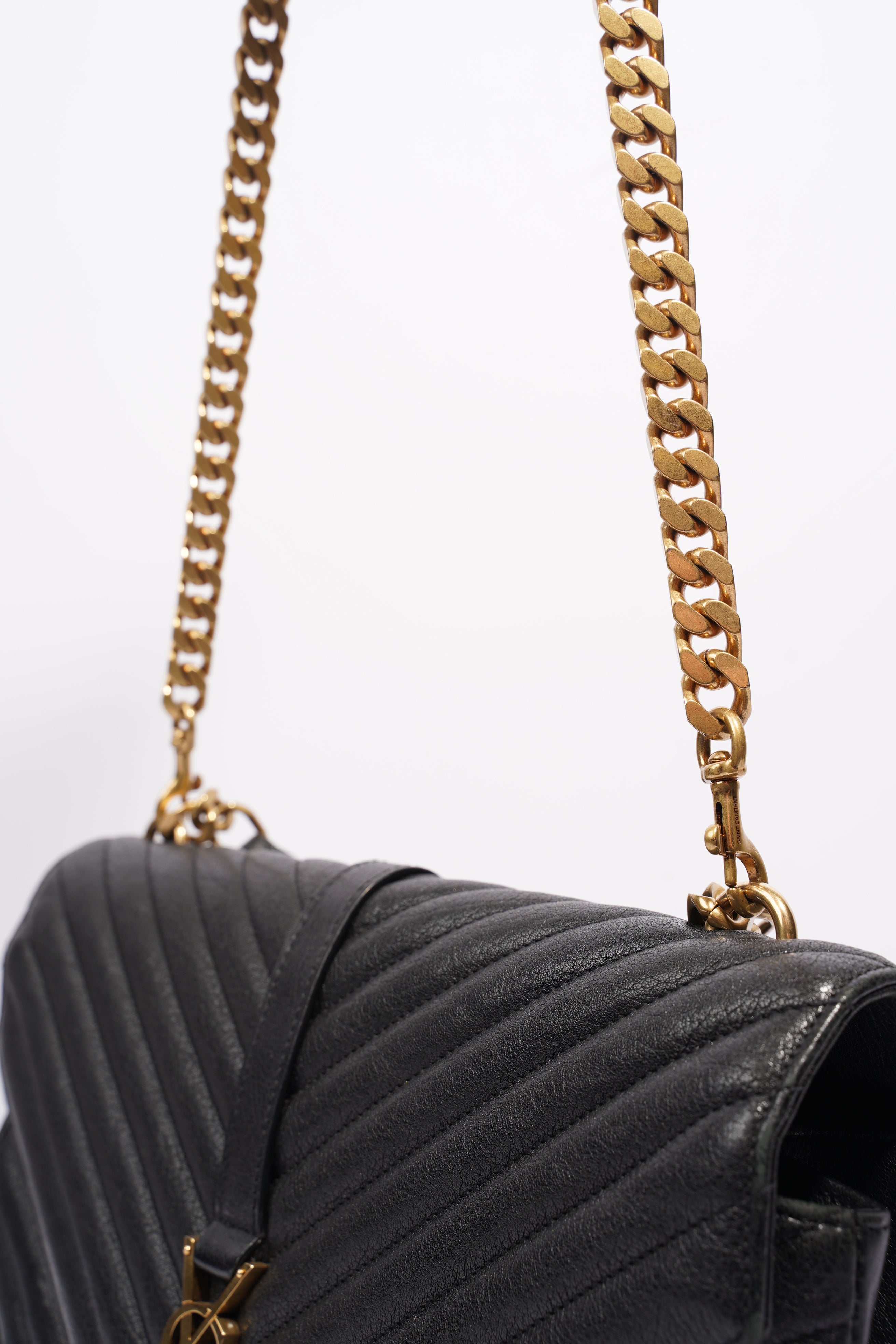 Saint Laurent College Quilted Bag Black Leather Large