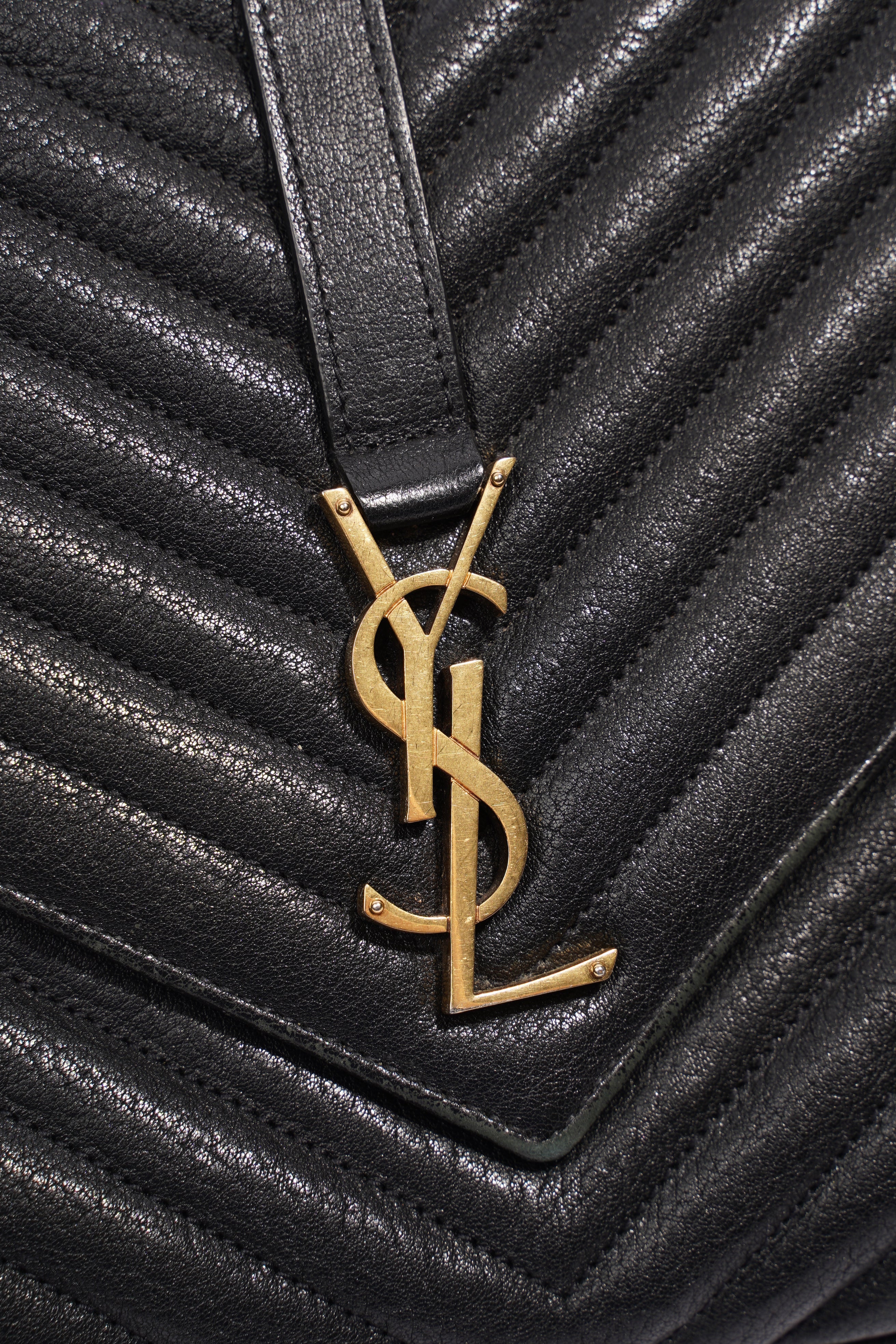 Saint Laurent College Quilted Bag Black Leather Large