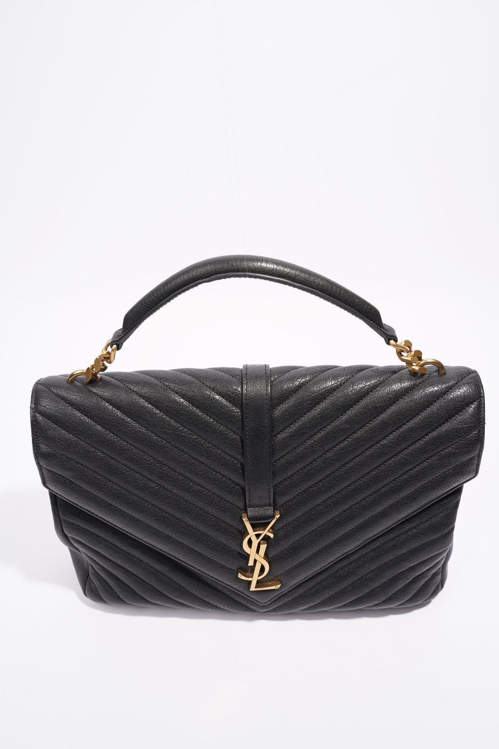 Saint Laurent College Quilted Bag Black Leather Large