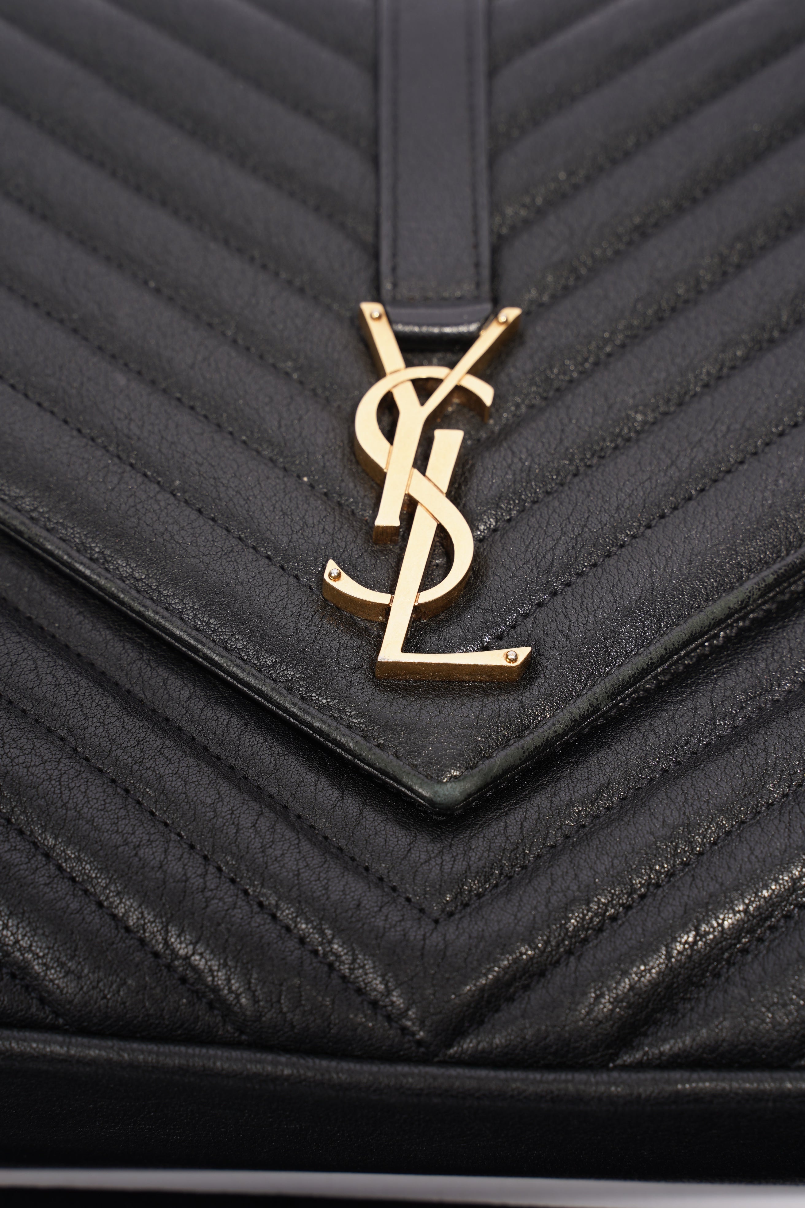 Saint Laurent College Quilted Bag Black Leather Large