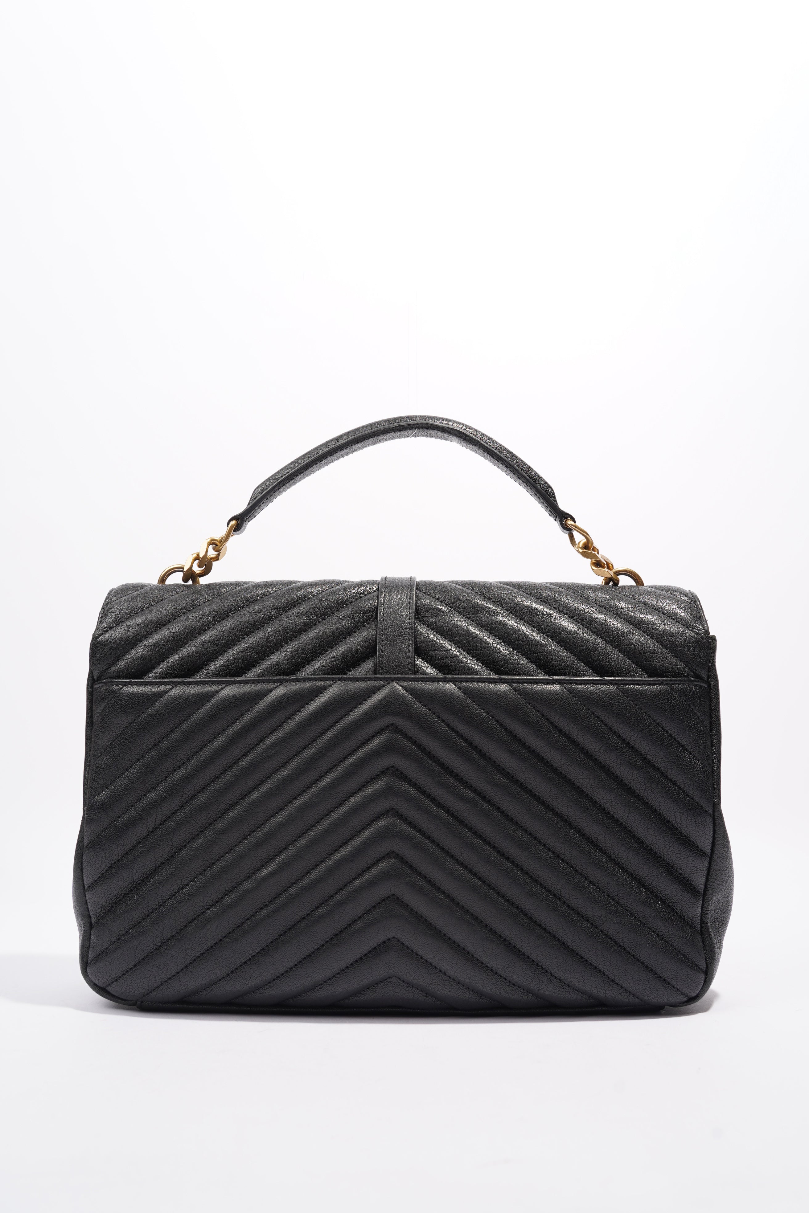 Saint Laurent College Quilted Bag Black Leather Large