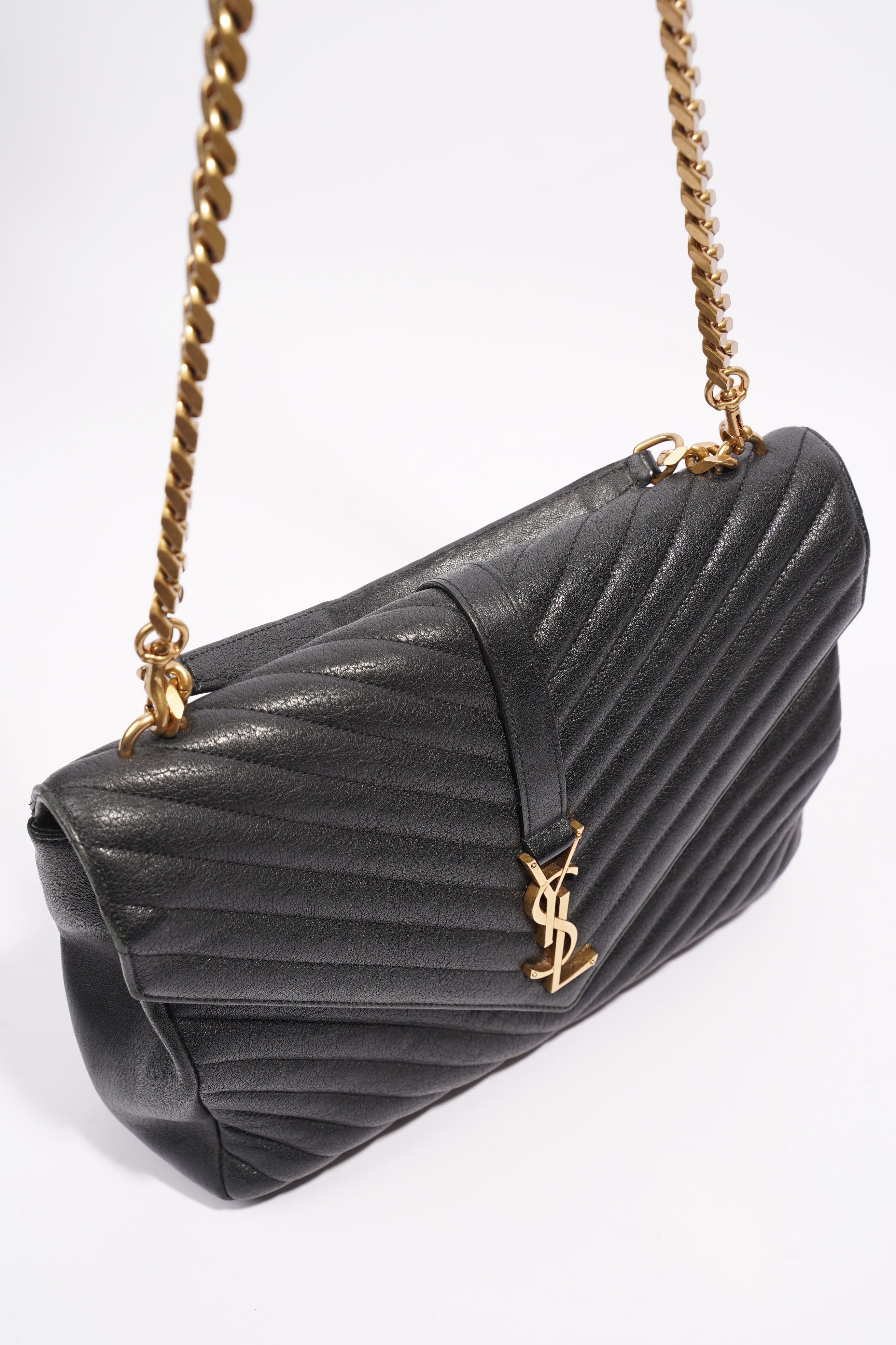 Saint Laurent College Quilted Bag Black Leather Large
