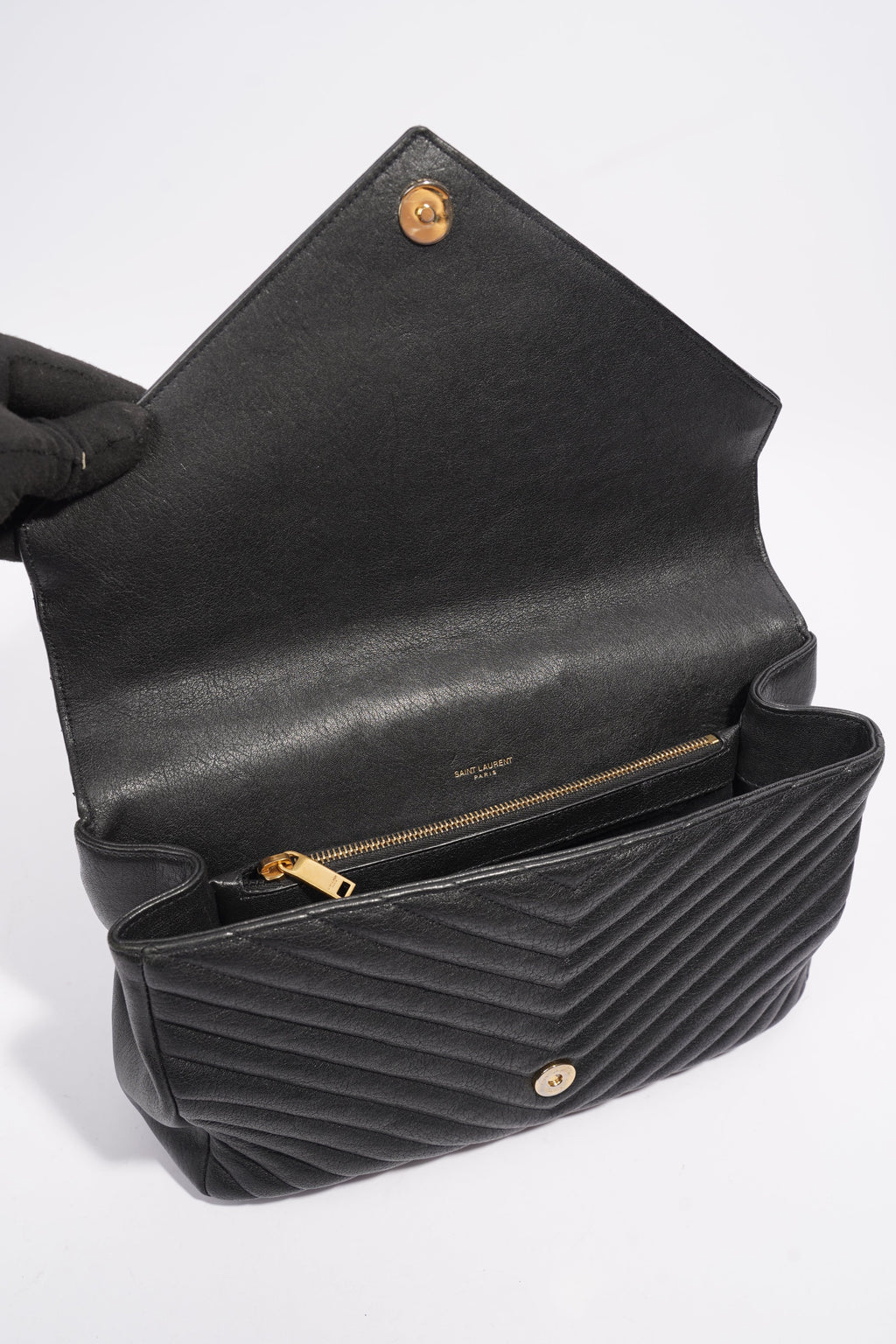 Saint Laurent College Quilted Bag Black Leather Large