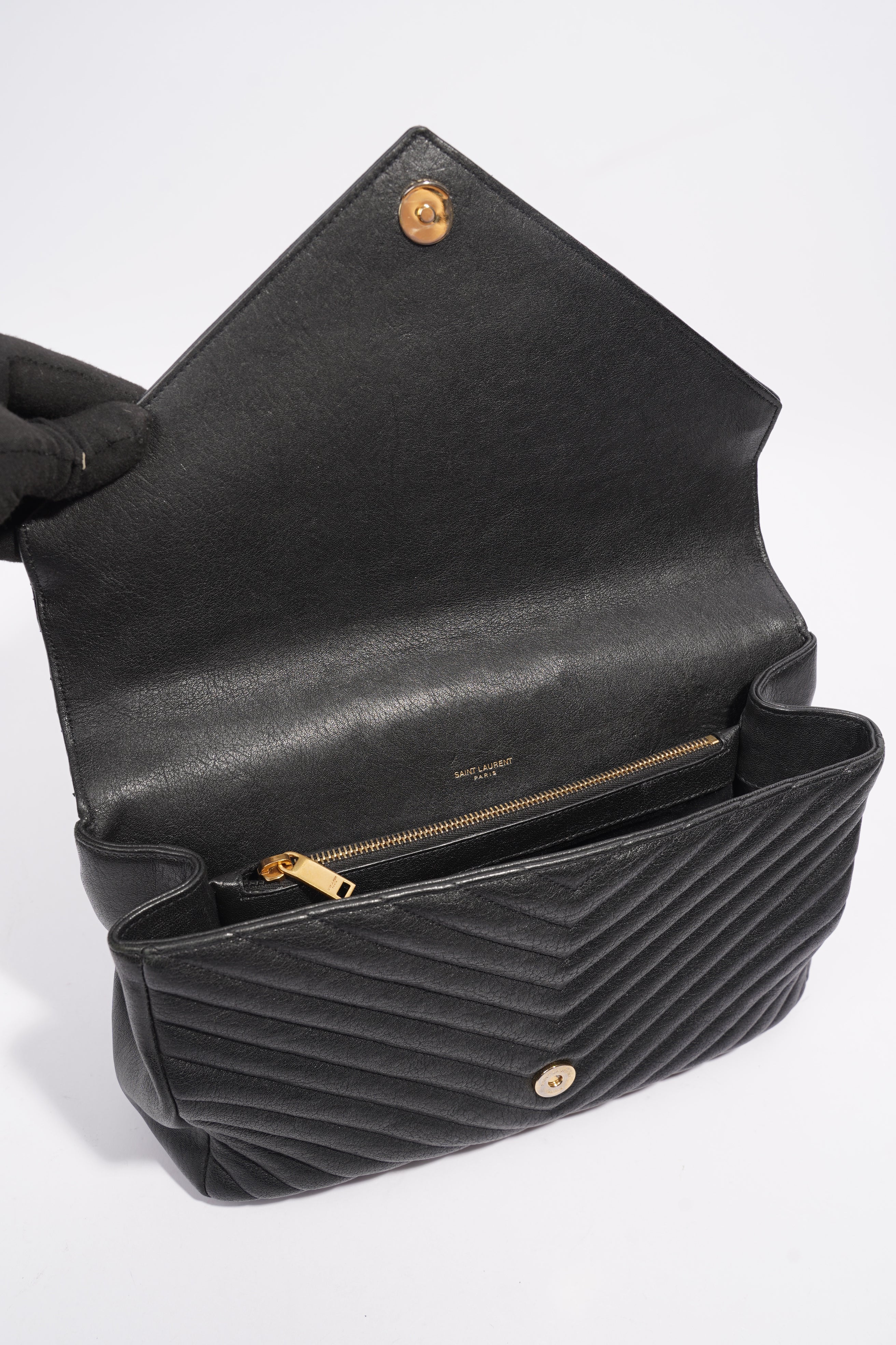Saint Laurent College Quilted Bag Black Leather Large